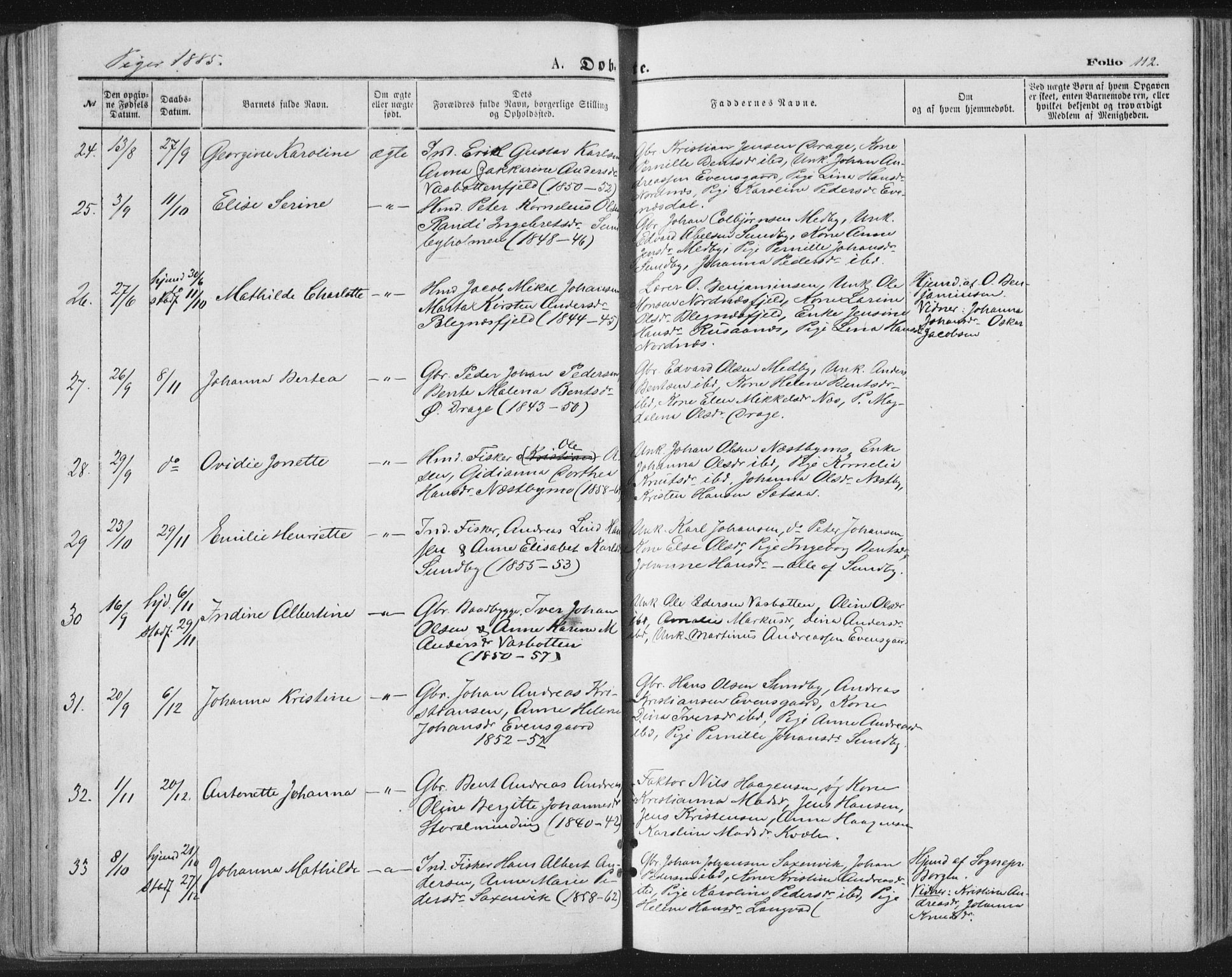 Ministerialprotokoller, klokkerbøker og fødselsregistre - Nordland, AV/SAT-A-1459/847/L0668: Parish register (official) no. 847A08, 1872-1886, p. 112