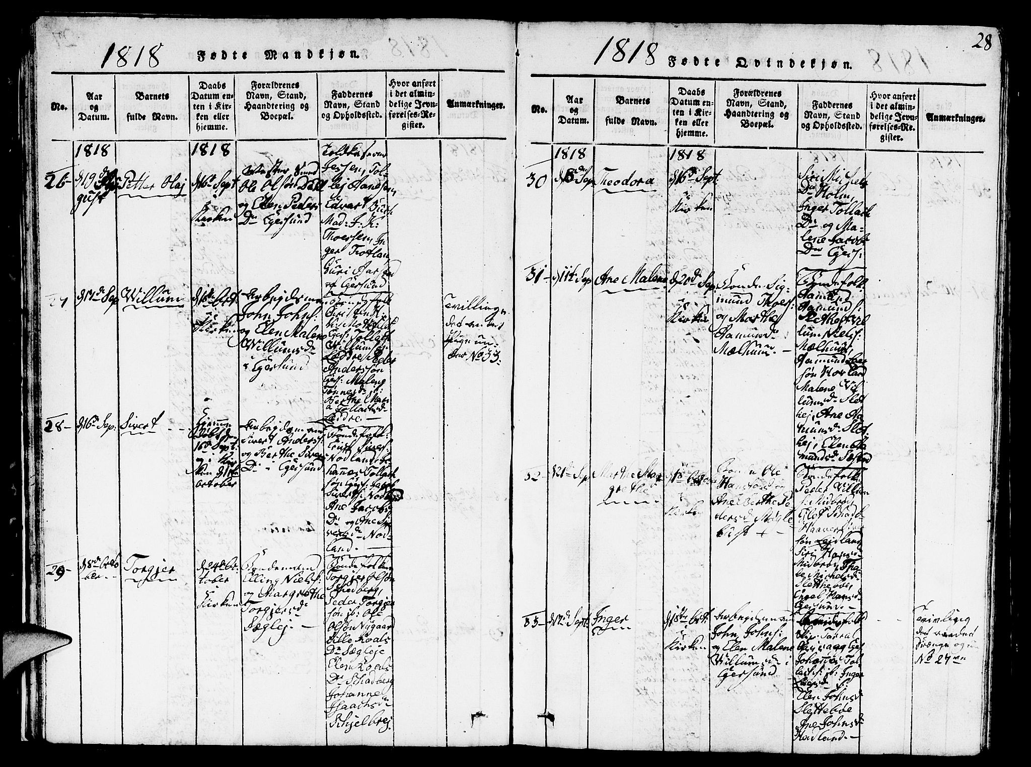 Eigersund sokneprestkontor, AV/SAST-A-101807/S09/L0001: Parish register (copy) no. B 1, 1815-1827, p. 28