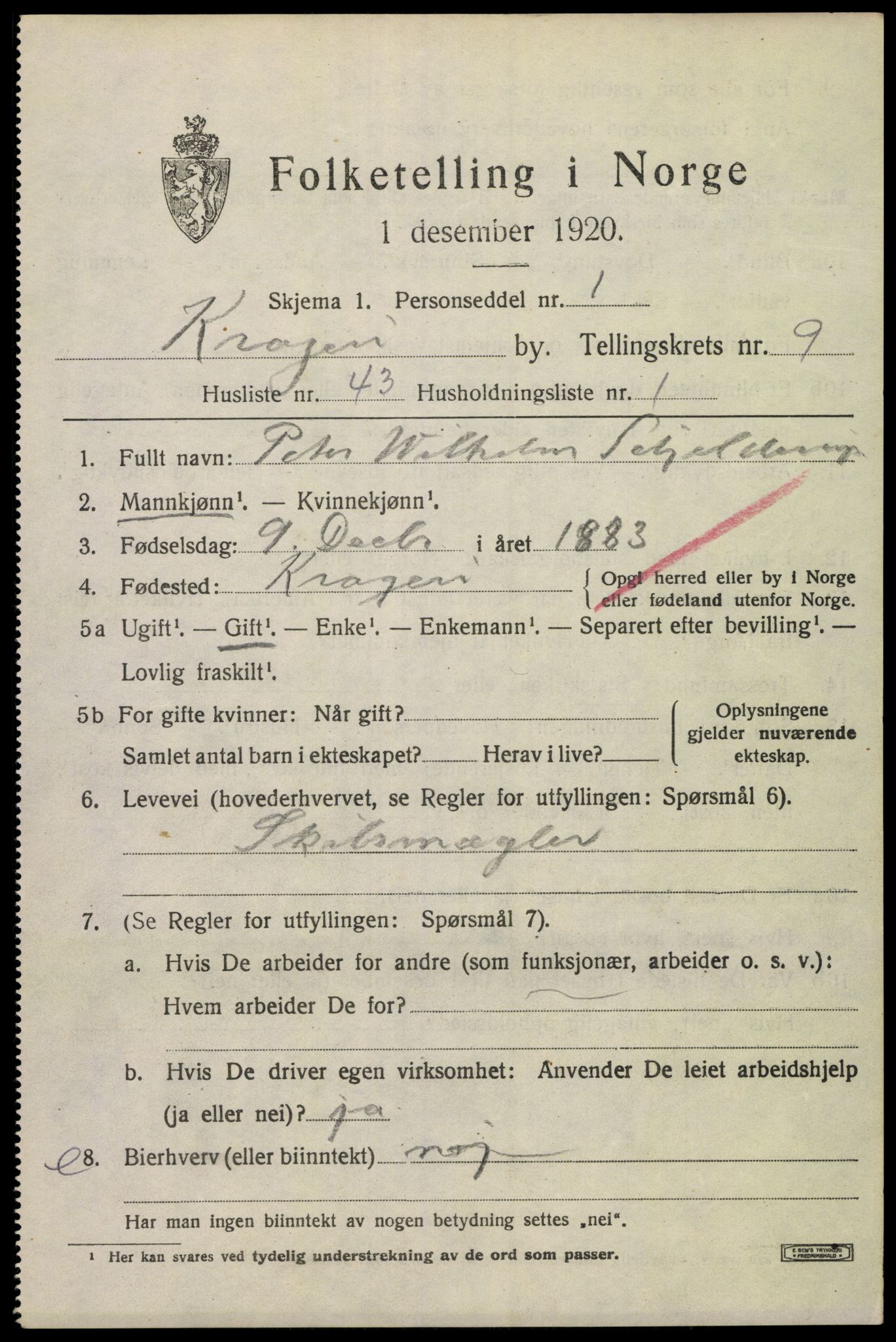 SAKO, 1920 census for Kragerø, 1920, p. 12429