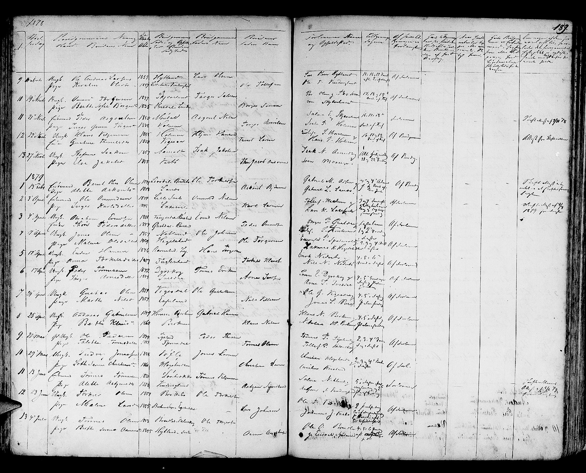 Helleland sokneprestkontor, SAST/A-101810: Parish register (copy) no. B 3, 1847-1886, p. 189
