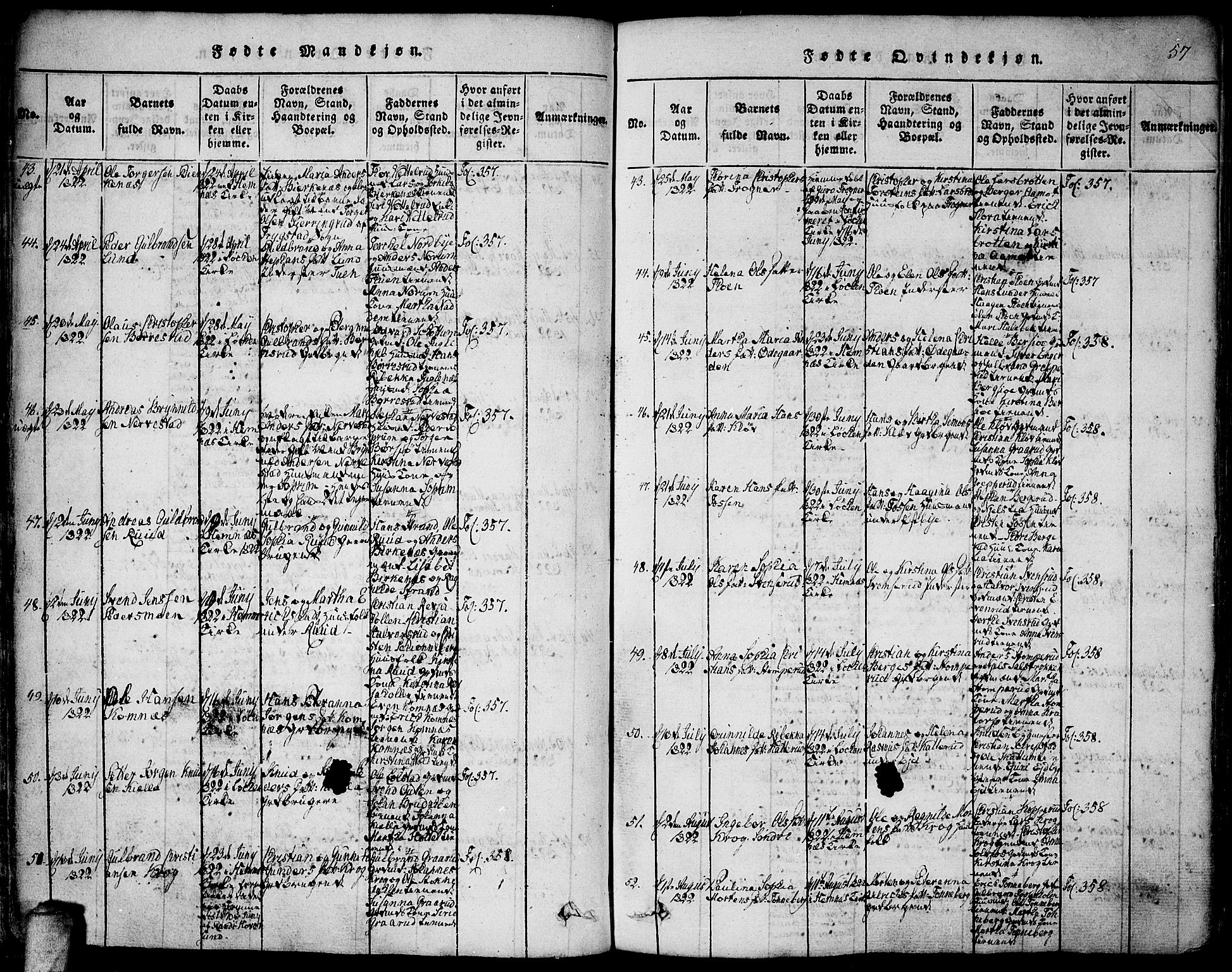 Høland prestekontor Kirkebøker, AV/SAO-A-10346a/F/Fa/L0007: Parish register (official) no. I 7, 1814-1827, p. 57