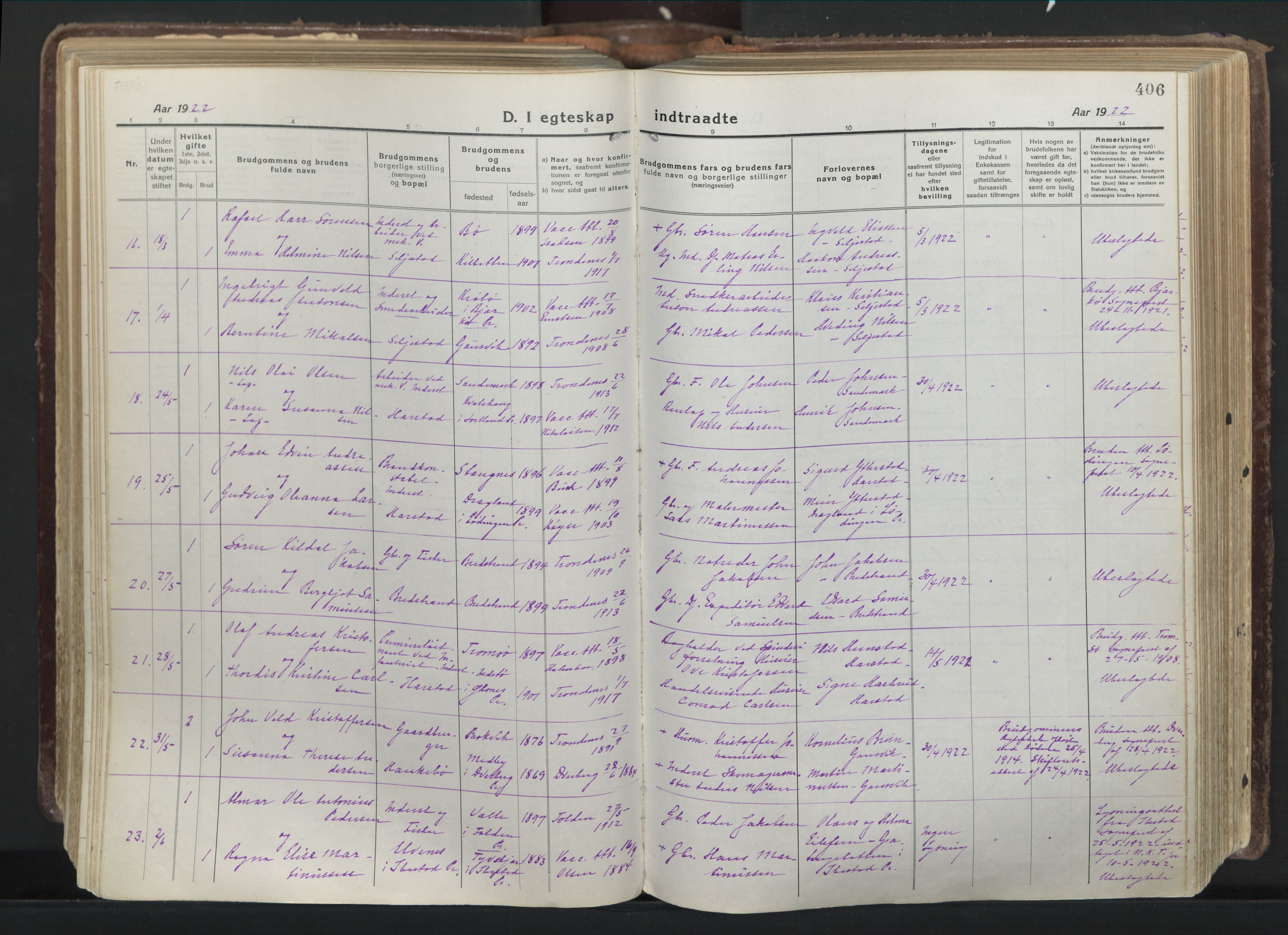 Trondenes sokneprestkontor, SATØ/S-1319/H/Ha/L0019kirke: Parish register (official) no. 19, 1919-1928, p. 406