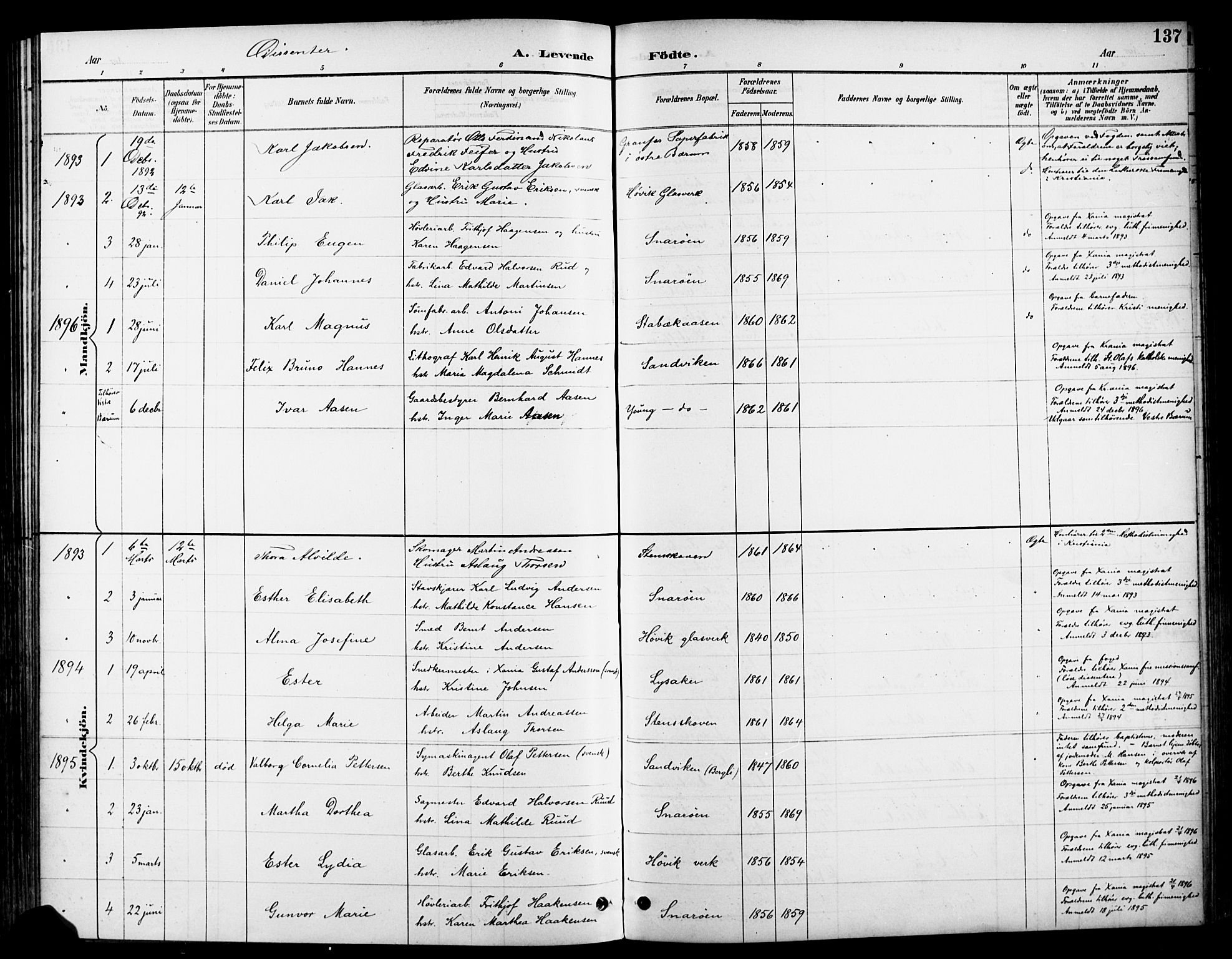 Asker prestekontor Kirkebøker, AV/SAO-A-10256a/F/Fc/L0003: Parish register (official) no. III 3, 1892-1904, p. 137