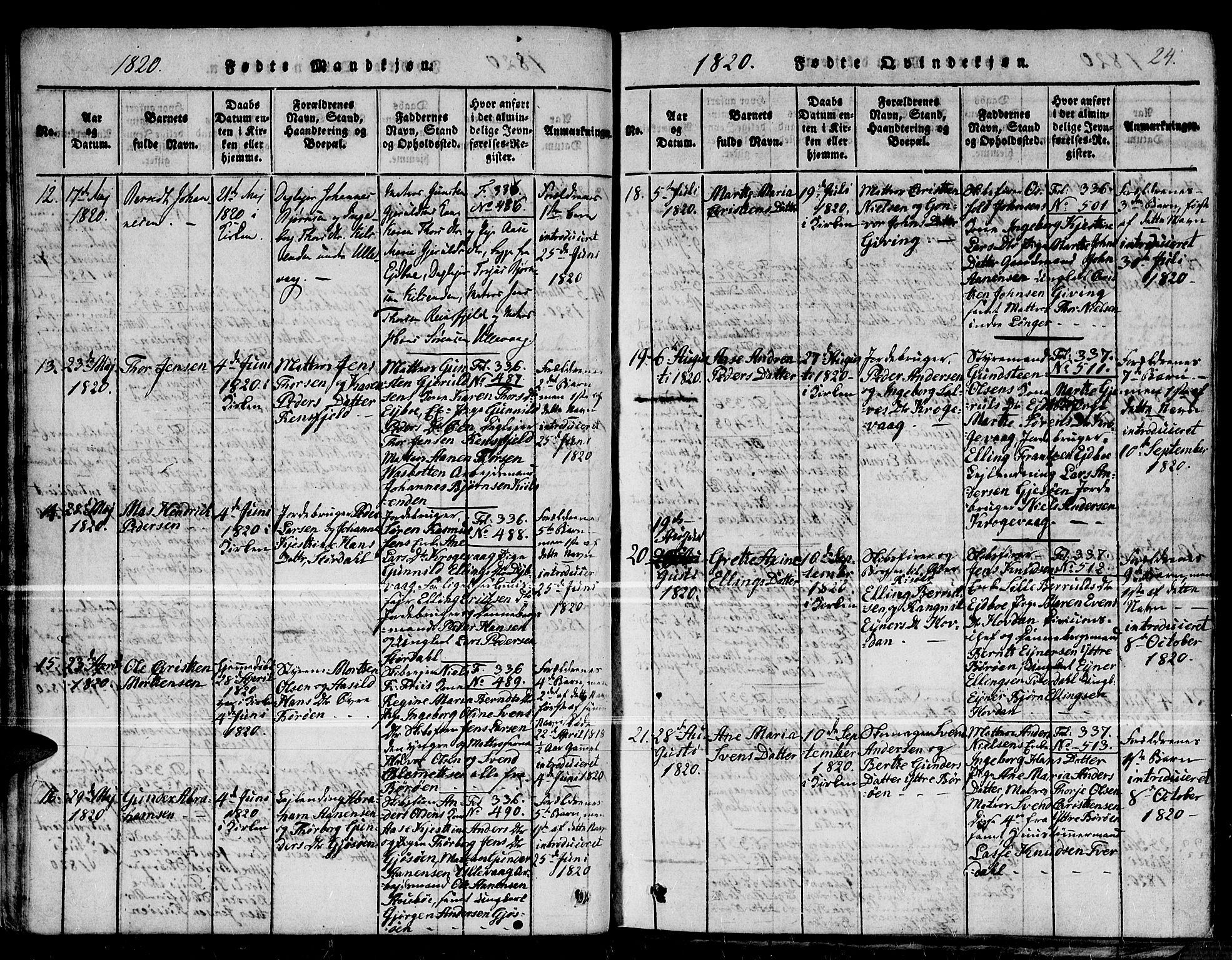 Dypvåg sokneprestkontor, SAK/1111-0007/F/Fb/Fba/L0009: Parish register (copy) no. B 9, 1816-1842, p. 24
