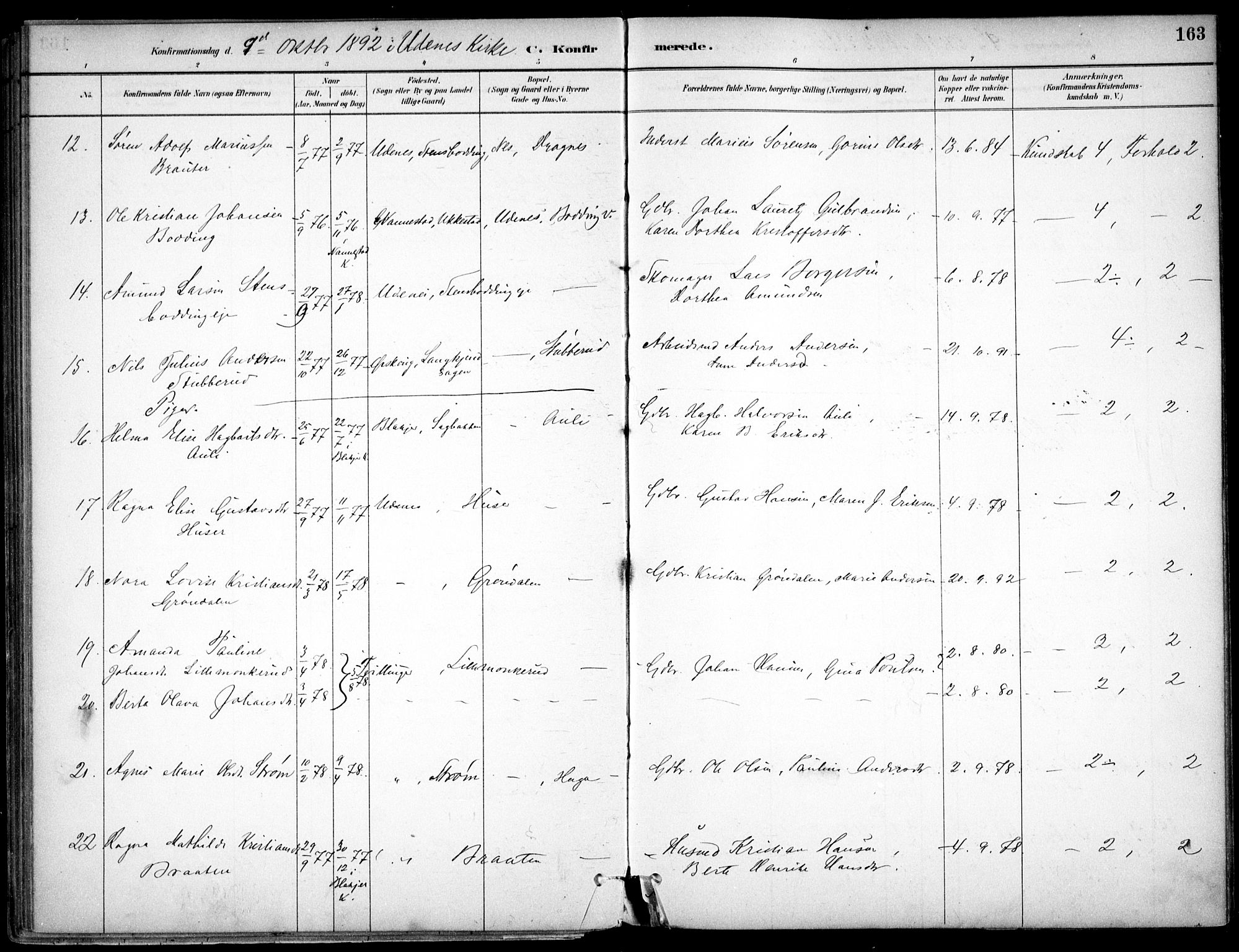 Nes prestekontor Kirkebøker, AV/SAO-A-10410/F/Fc/L0002: Parish register (official) no. IIi 2, 1882-1916, p. 163