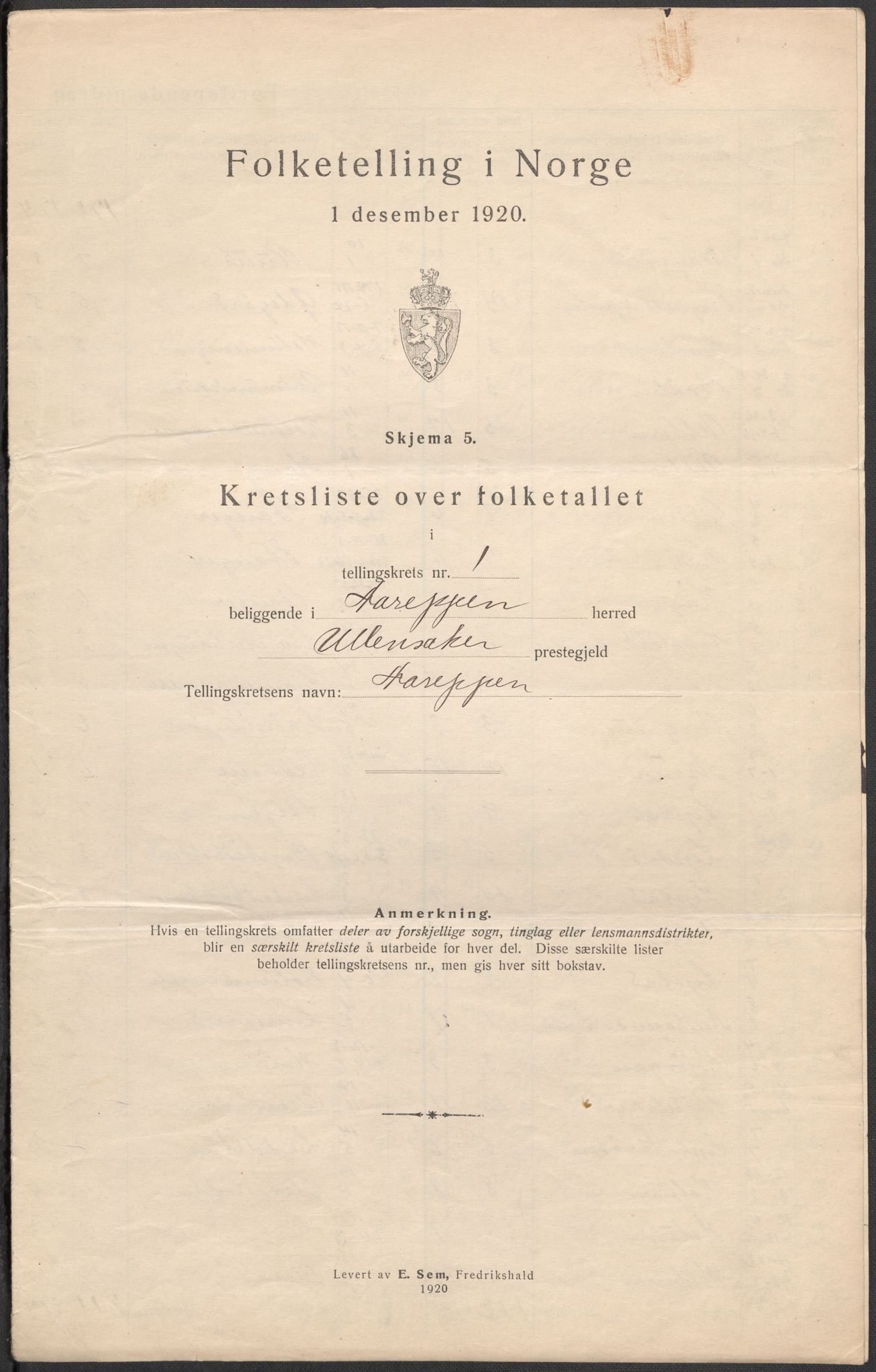 SAO, 1920 census for Ullensaker, 1920, p. 9