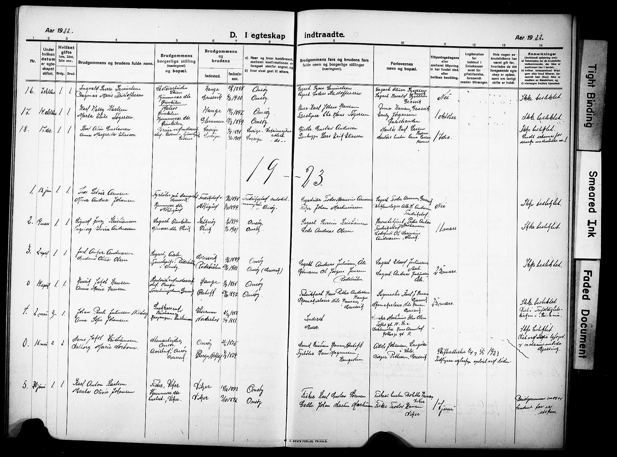 Onsøy prestekontor Kirkebøker, SAO/A-10914/G/Gb/L0002: Parish register (copy) no. II 2, 1911-1933