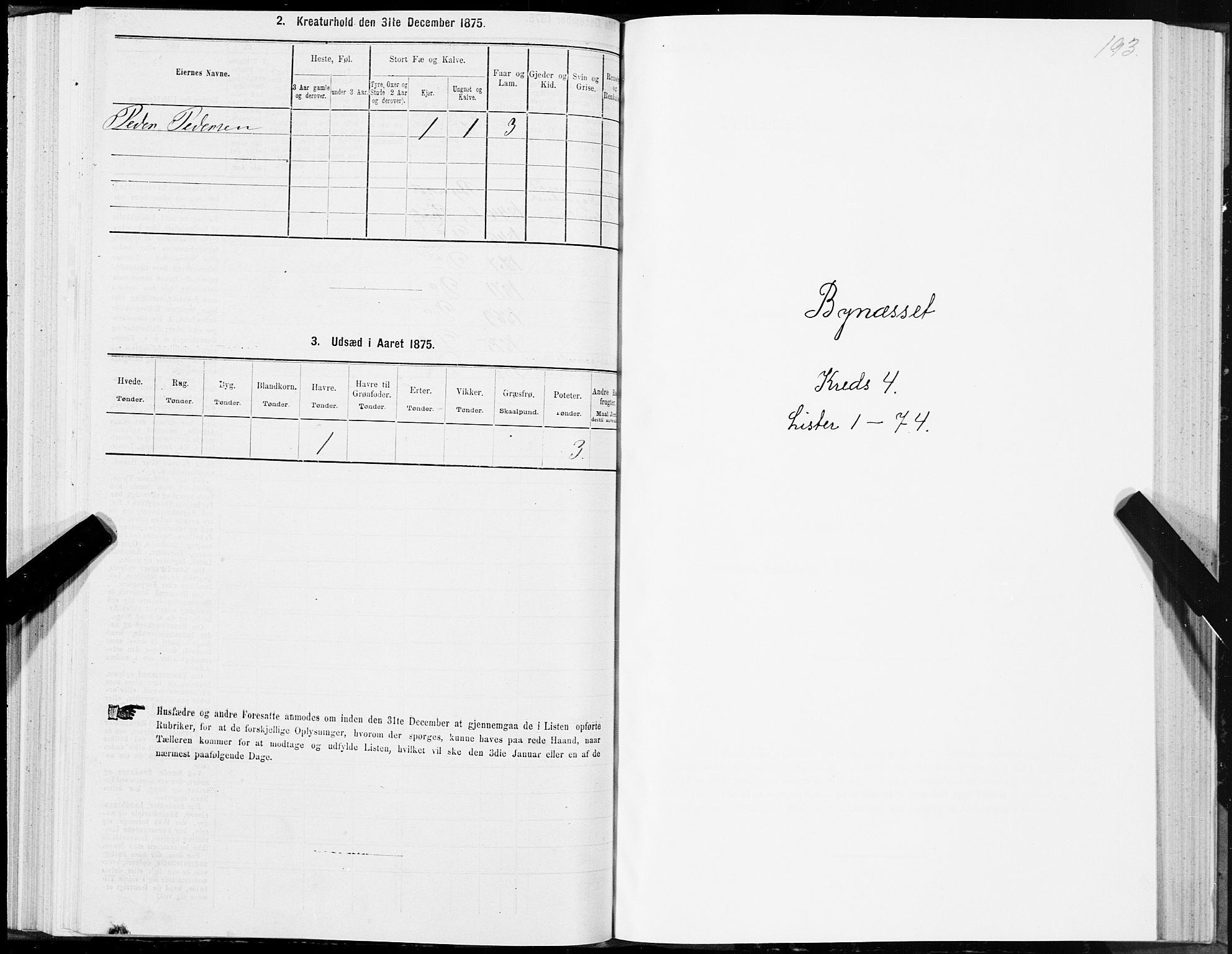 SAT, 1875 census for 1655P Byneset, 1875, p. 2193