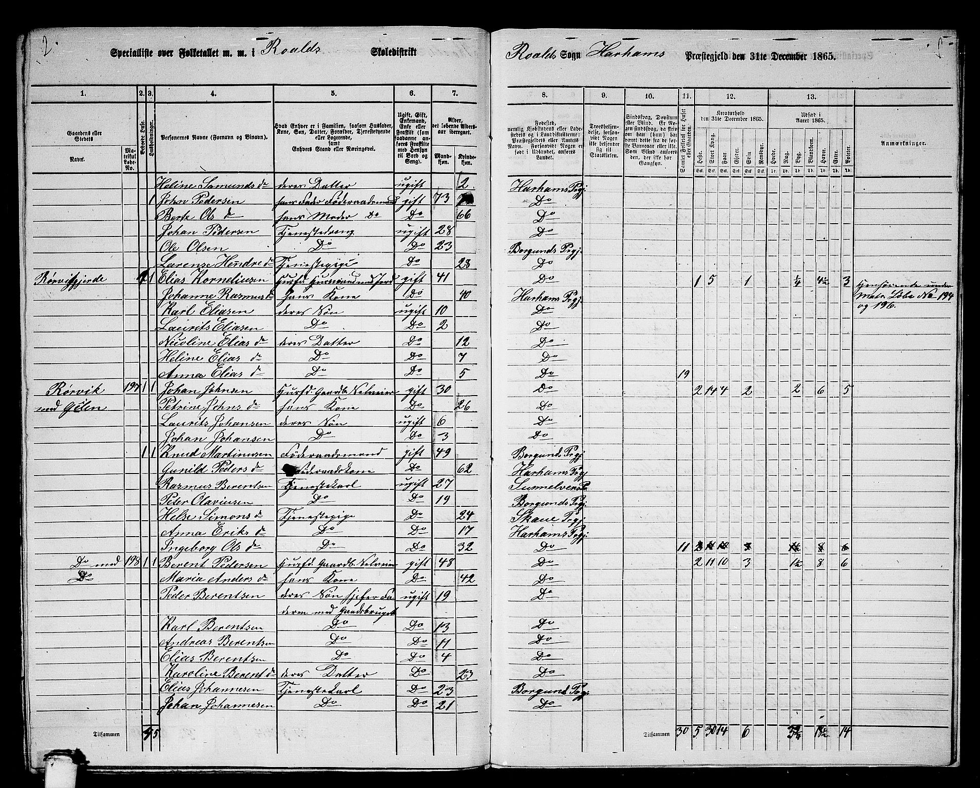 RA, 1865 census for Haram, 1865, p. 95