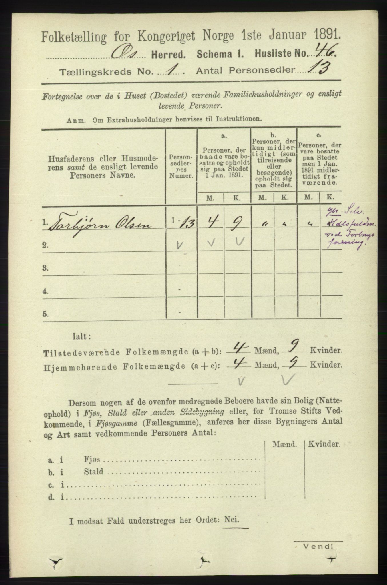 RA, 1891 census for 1243 Os, 1891, p. 81