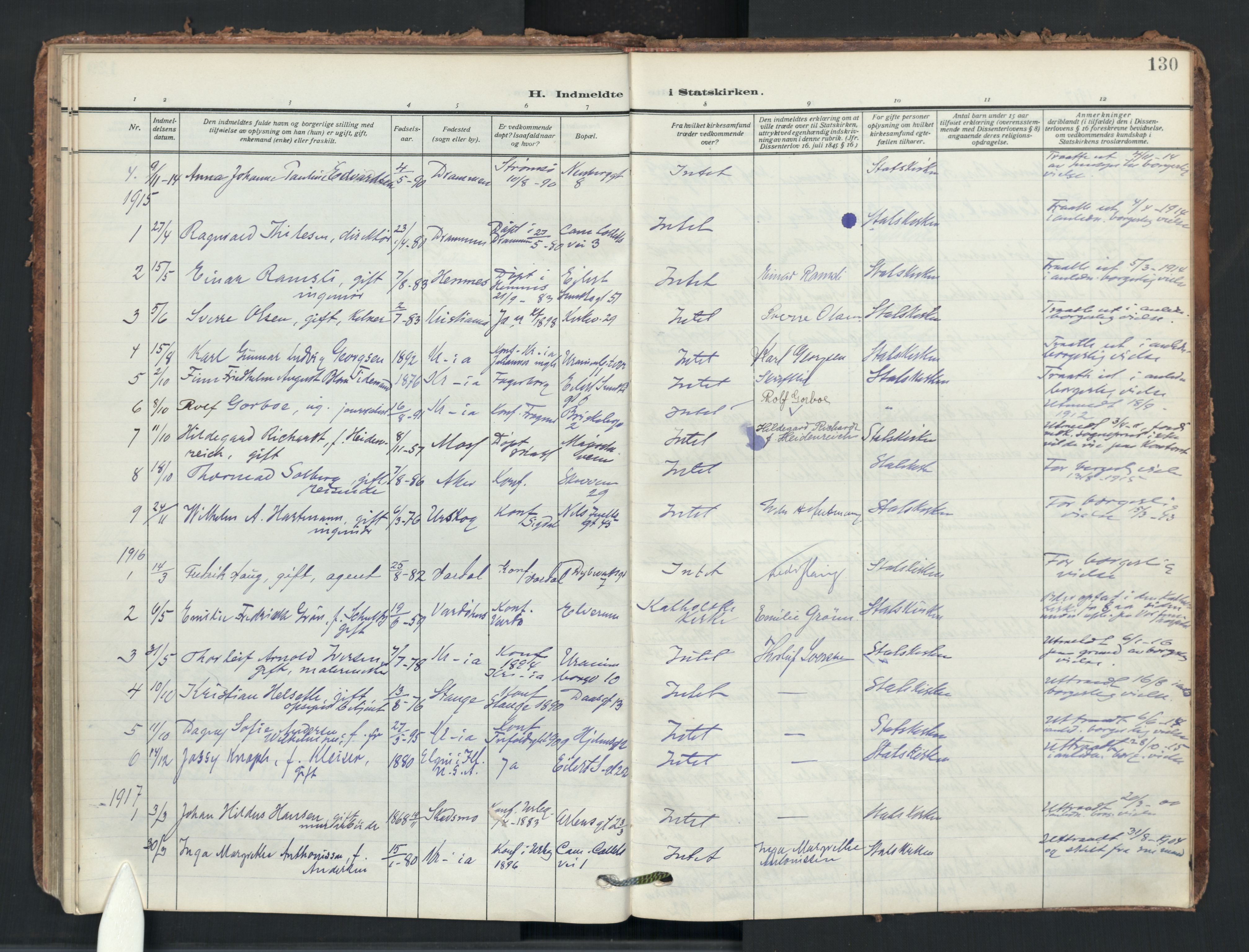 Uranienborg prestekontor Kirkebøker, AV/SAO-A-10877/F/Fa/L0011: Parish register (official) no. 11, 1909-1926, p. 130