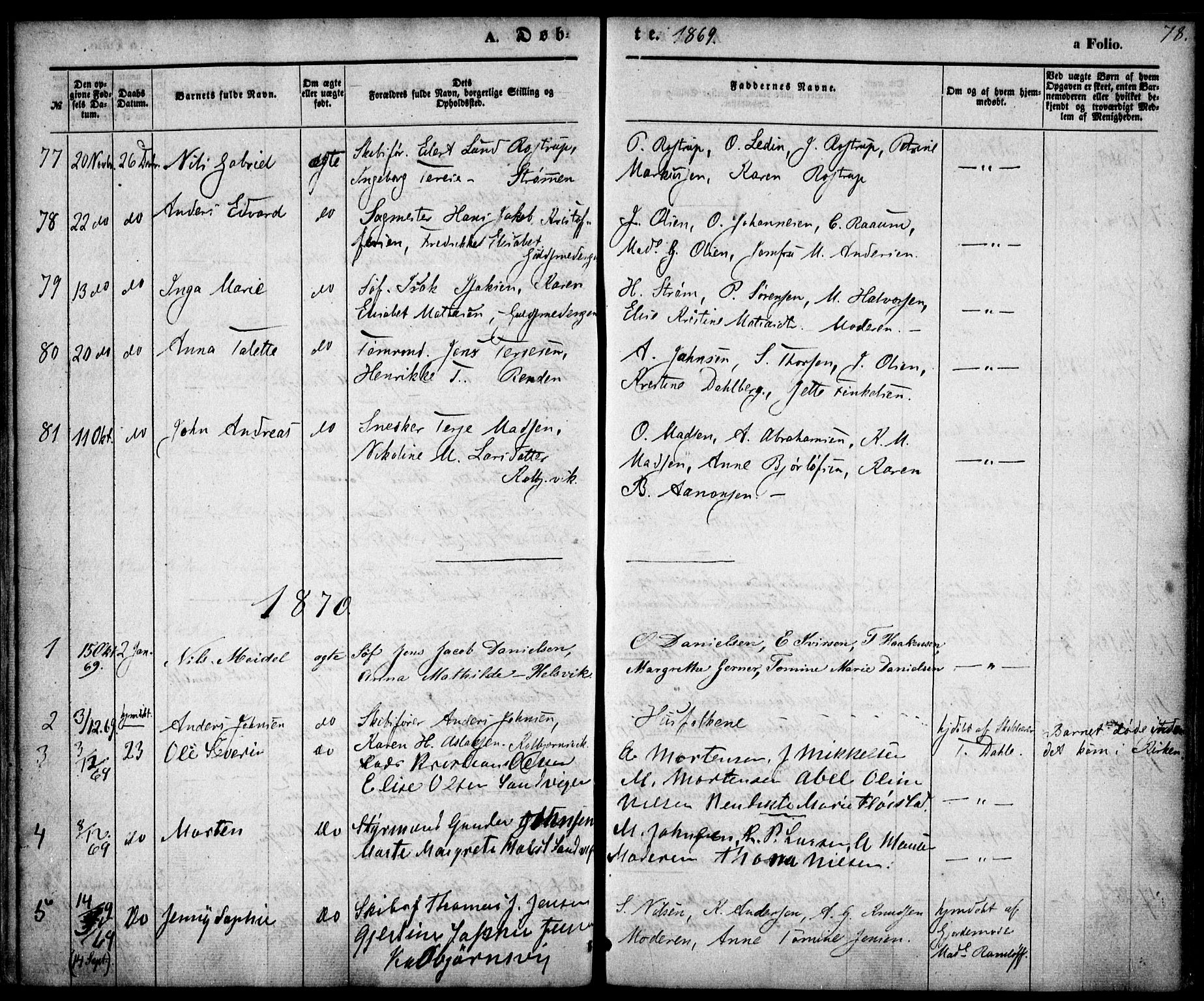 Hisøy sokneprestkontor, SAK/1111-0020/F/Fa/L0001: Parish register (official) no. A 1, 1849-1871, p. 78
