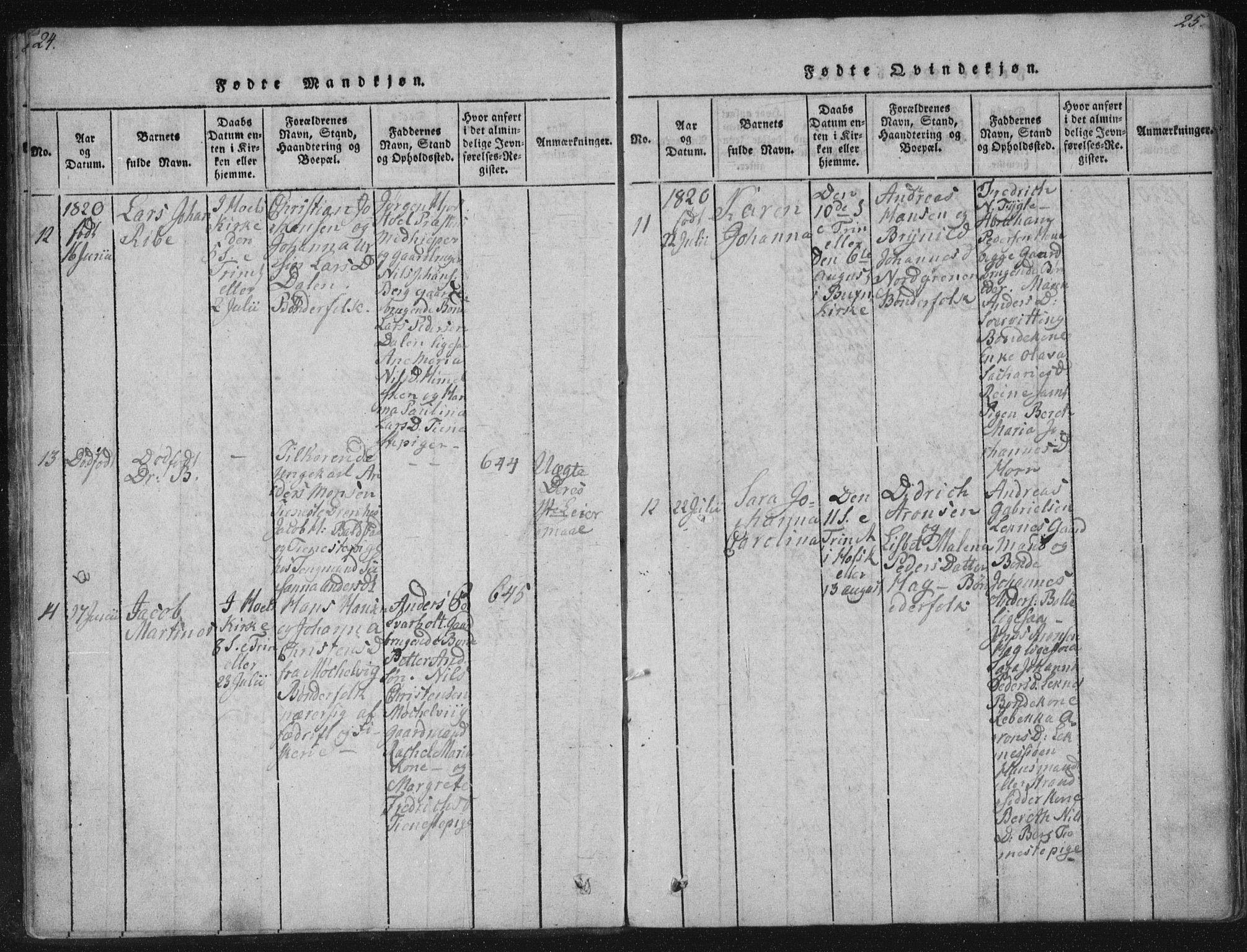 Ministerialprotokoller, klokkerbøker og fødselsregistre - Nordland, AV/SAT-A-1459/881/L1164: Parish register (copy) no. 881C01, 1818-1853, p. 24-25