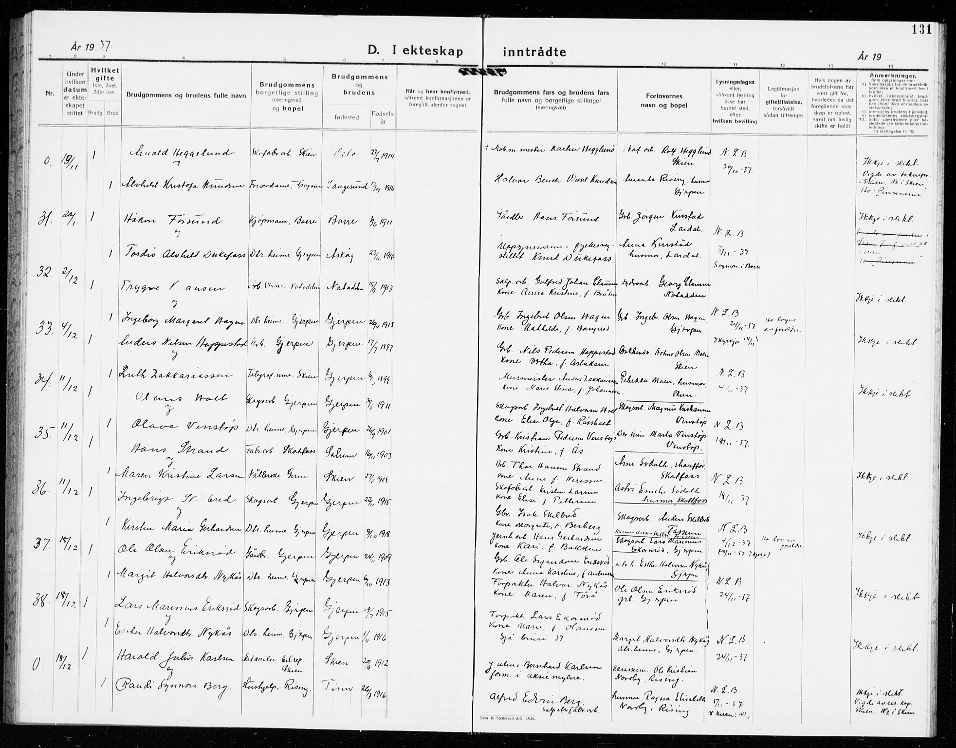 Gjerpen kirkebøker, AV/SAKO-A-265/G/Ga/L0005: Parish register (copy) no. I 5, 1932-1940, p. 131