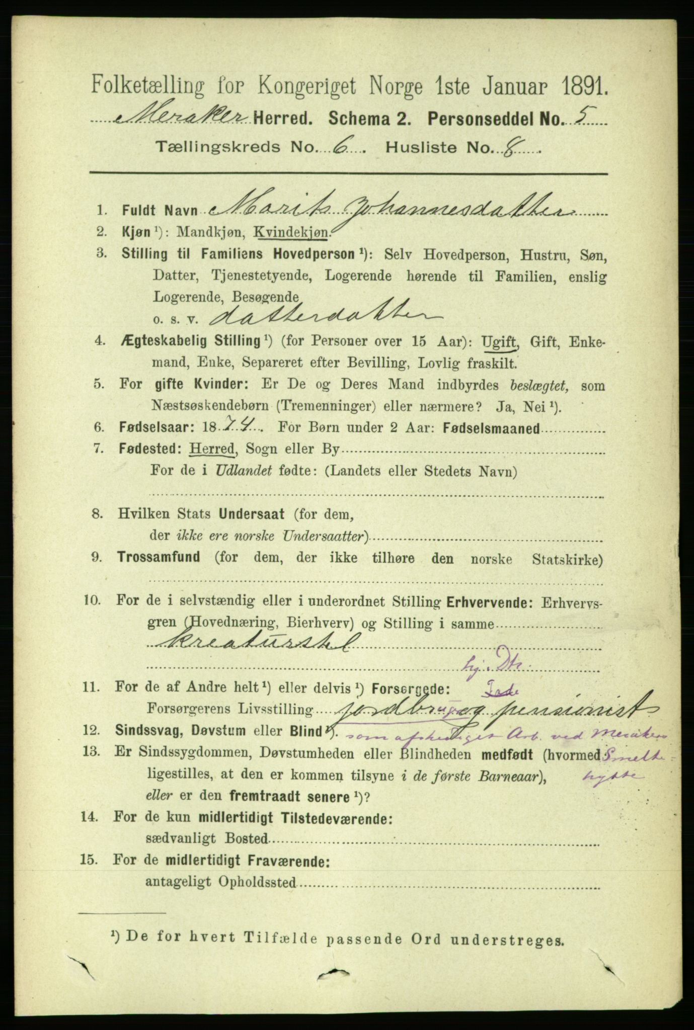 RA, 1891 census for 1711 Meråker, 1891, p. 2103