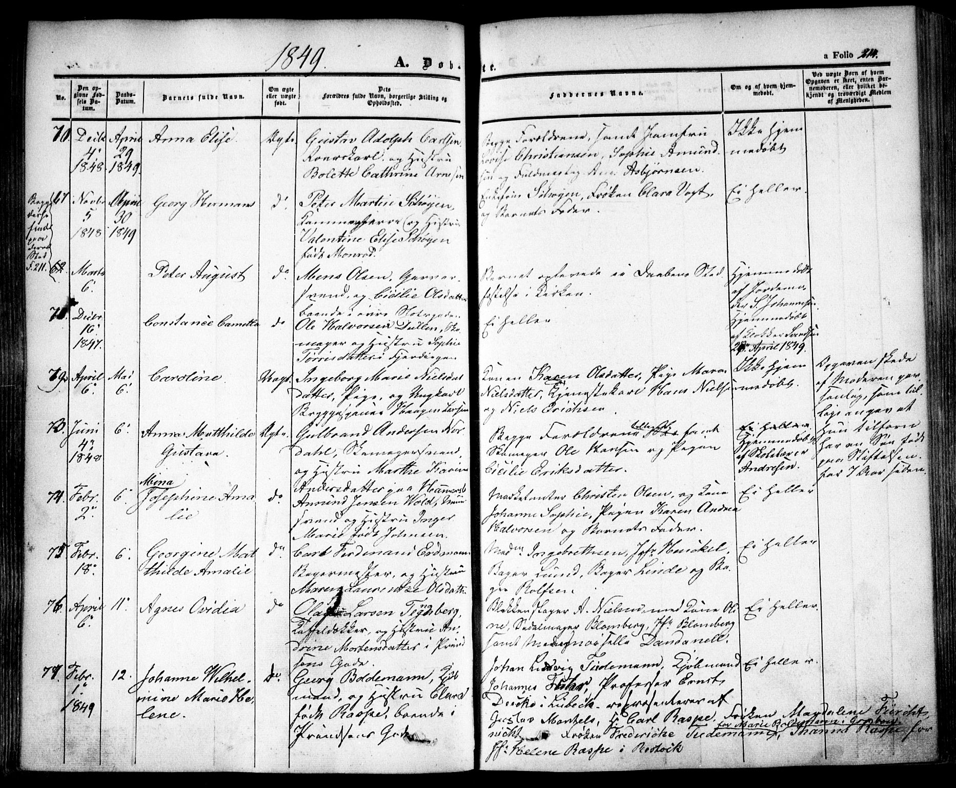 Oslo domkirke Kirkebøker, AV/SAO-A-10752/F/Fa/L0013: Parish register (official) no. 13, 1844-1864, p. 214