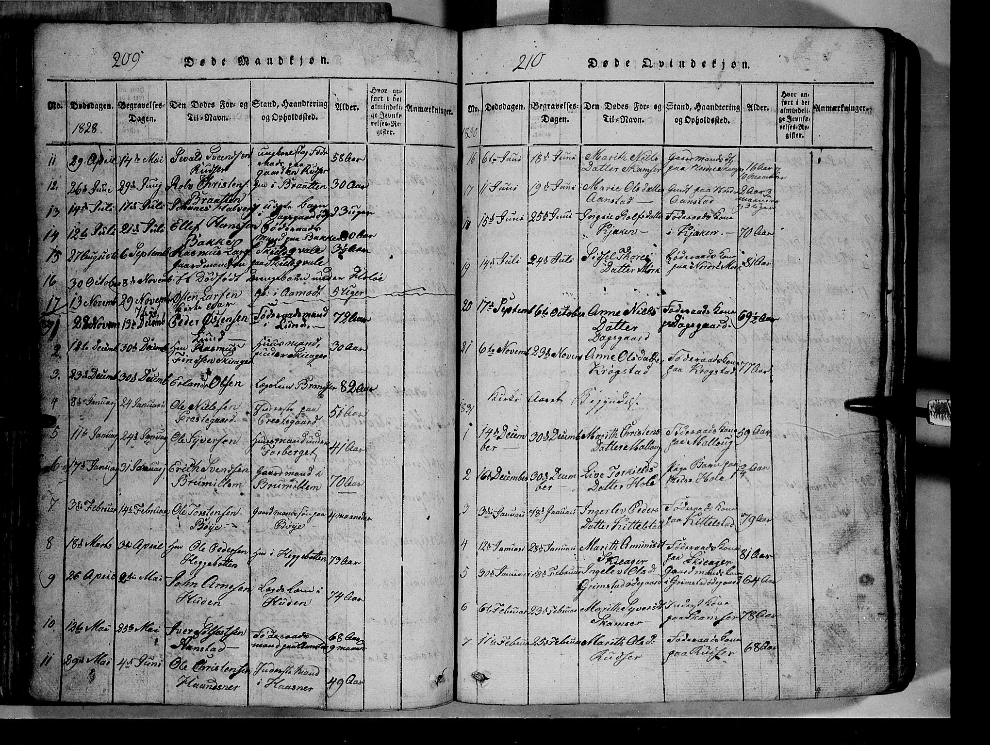 Lom prestekontor, SAH/PREST-070/L/L0003: Parish register (copy) no. 3, 1815-1844, p. 209-210