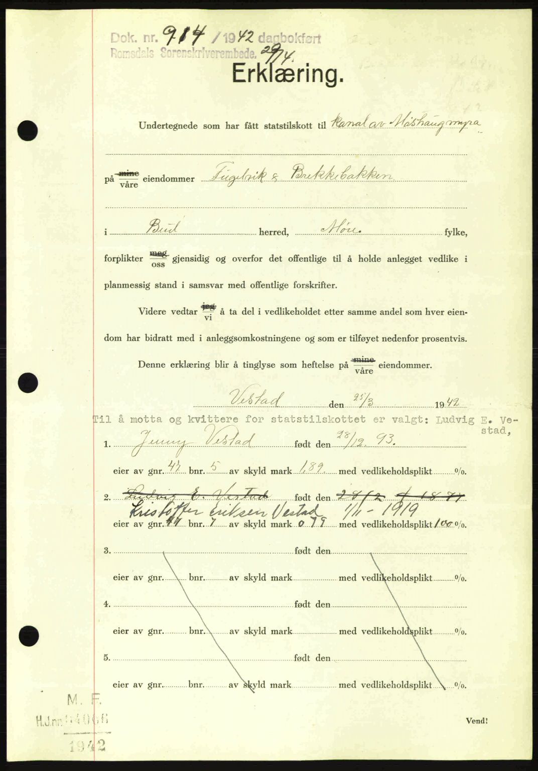 Romsdal sorenskriveri, AV/SAT-A-4149/1/2/2C: Mortgage book no. A12, 1942-1942, Diary no: : 914/1942