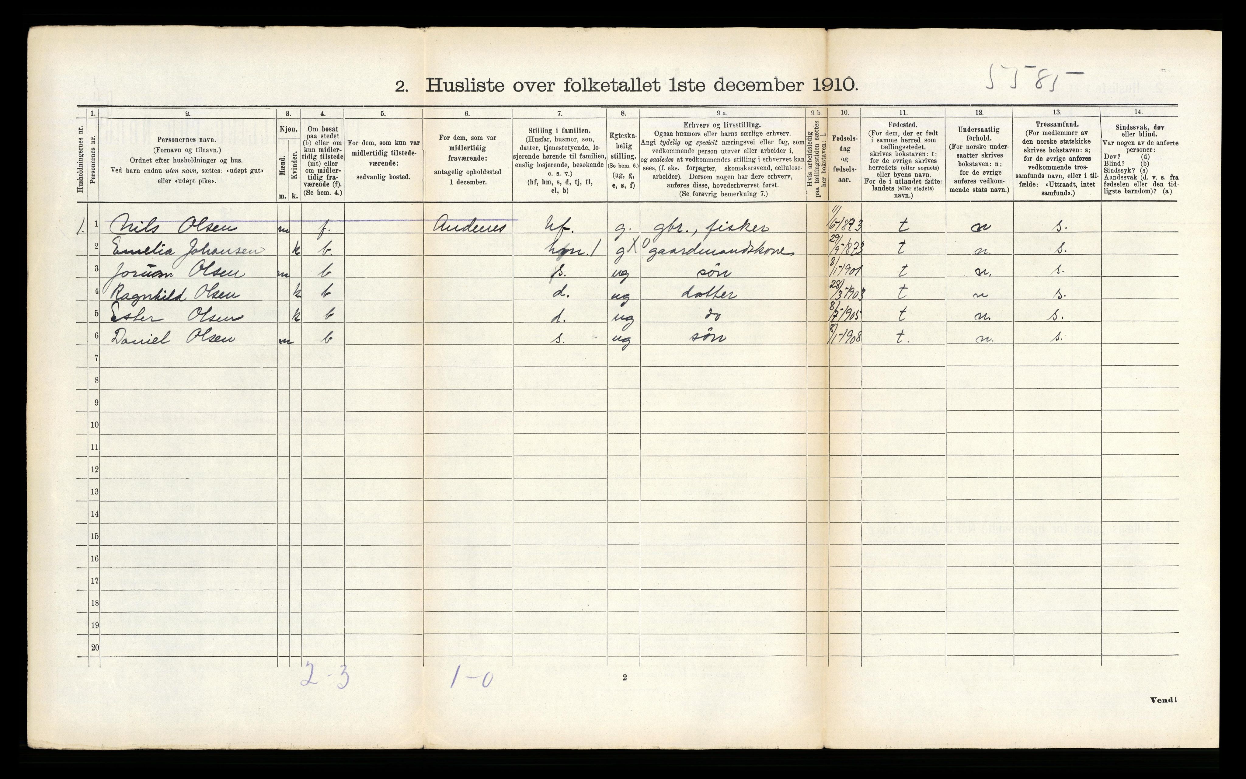 RA, 1910 census for Dverberg, 1910, p. 1449