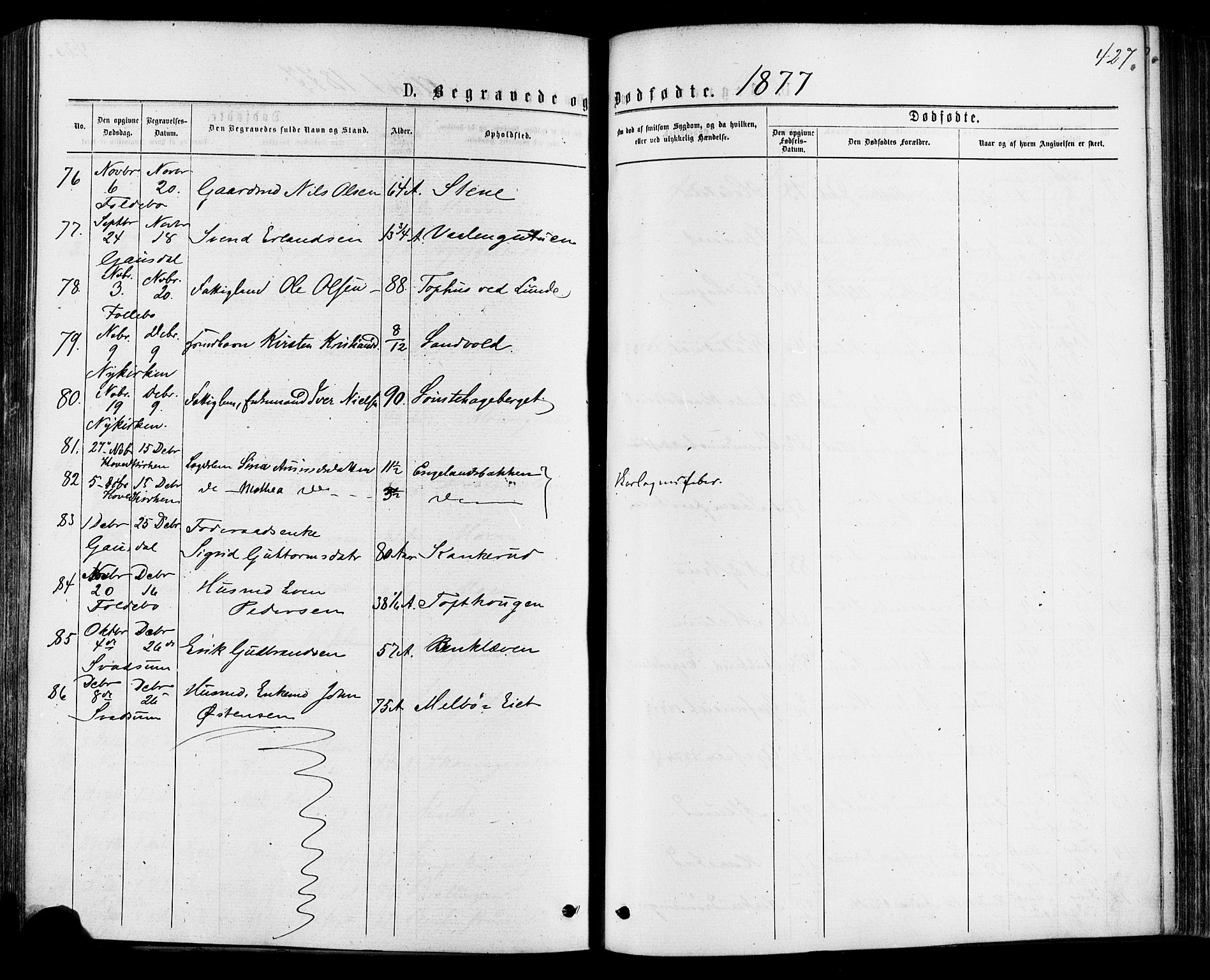 Østre Gausdal prestekontor, SAH/PREST-092/H/Ha/Haa/L0001: Parish register (official) no. 1, 1874-1886, p. 427