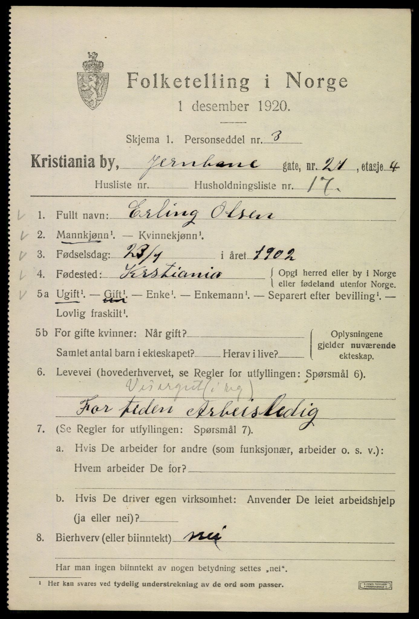 SAO, 1920 census for Kristiania, 1920, p. 323225