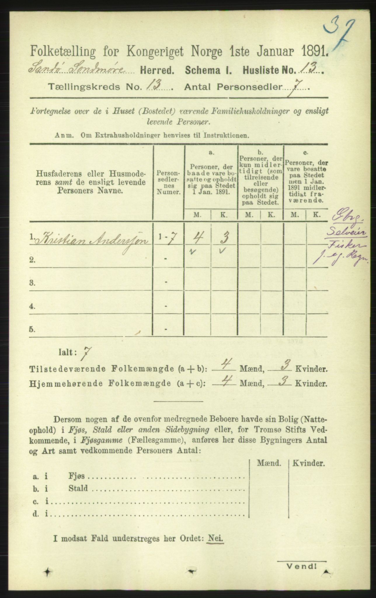 RA, 1891 census for 1514 Sande, 1891, p. 2415