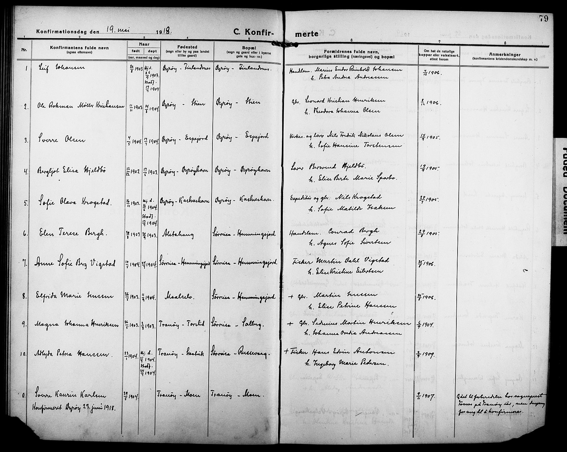 Tranøy sokneprestkontor, AV/SATØ-S-1313/I/Ia/Iab/L0006klokker: Parish register (copy) no. 6, 1919-1932, p. 79