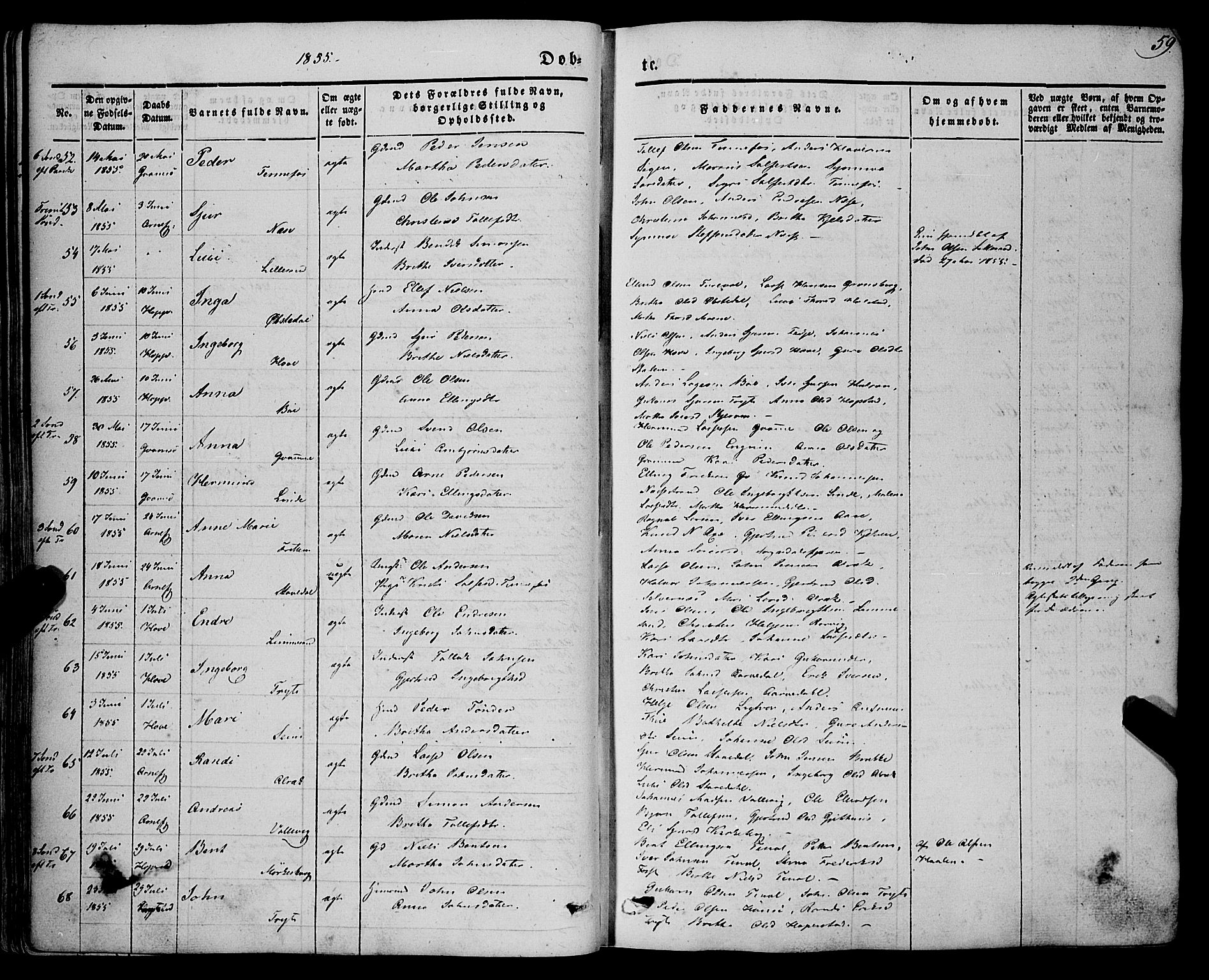 Vik sokneprestembete, SAB/A-81501: Parish register (official) no. A 8, 1846-1865, p. 59