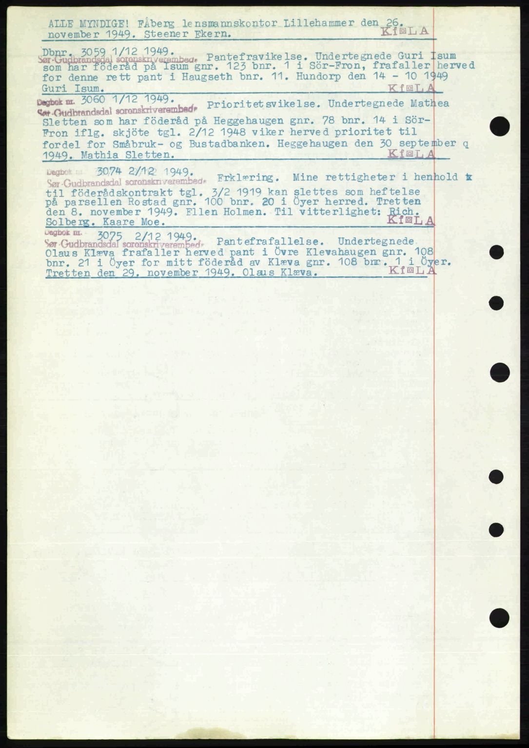 Sør-Gudbrandsdal tingrett, SAH/TING-004/H/Hb/Hbf/L0004: Mortgage book no. C5b, 1945-1951, Diary no: : 3059/1949