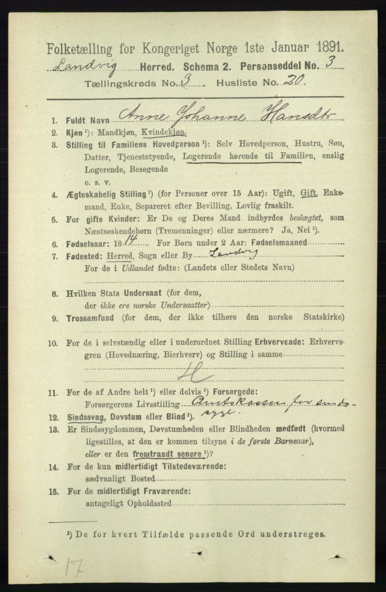 RA, 1891 census for 0924 Landvik, 1891, p. 1094