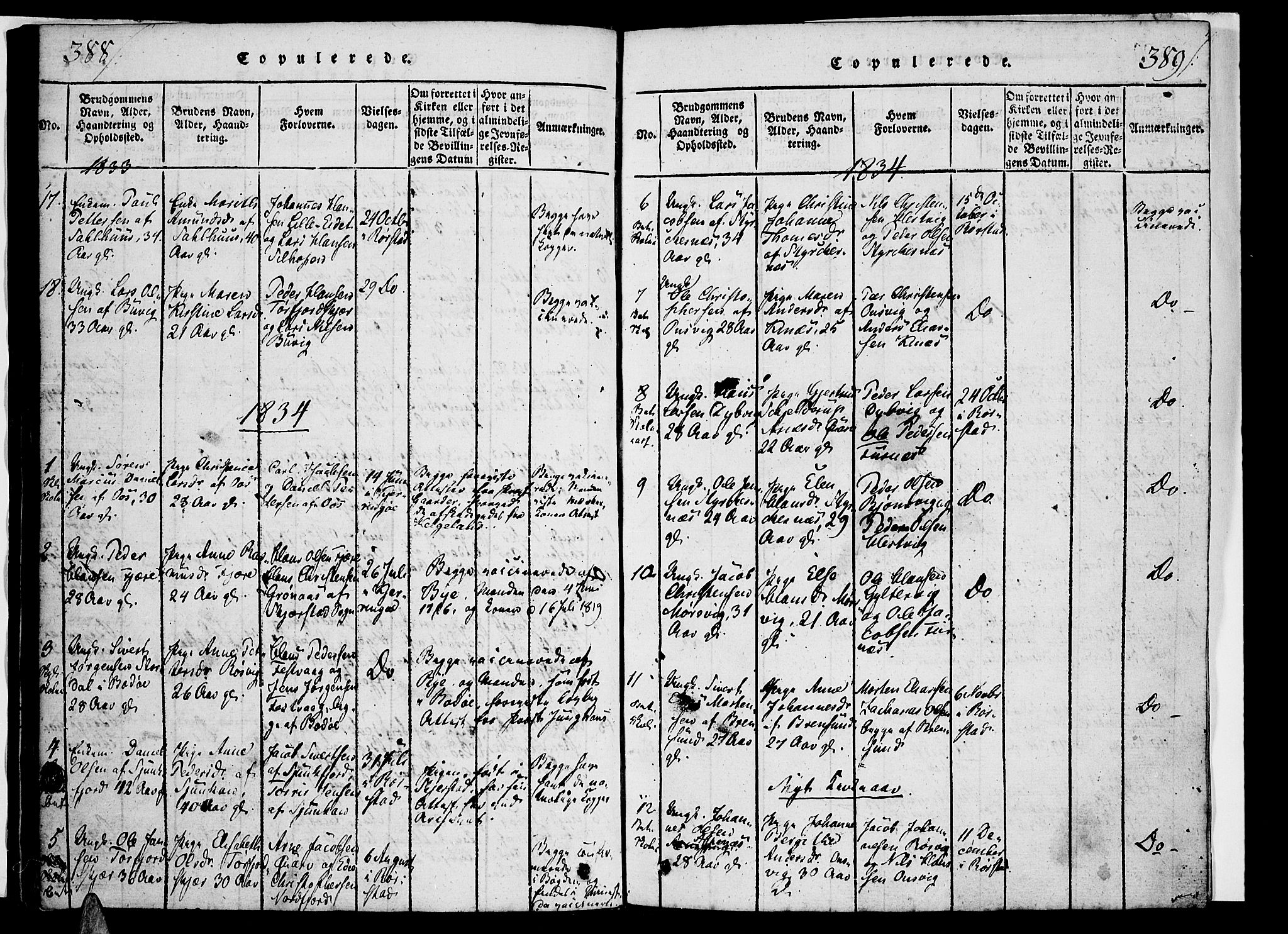 Ministerialprotokoller, klokkerbøker og fødselsregistre - Nordland, AV/SAT-A-1459/853/L0768: Parish register (official) no. 853A07, 1821-1836, p. 388-389