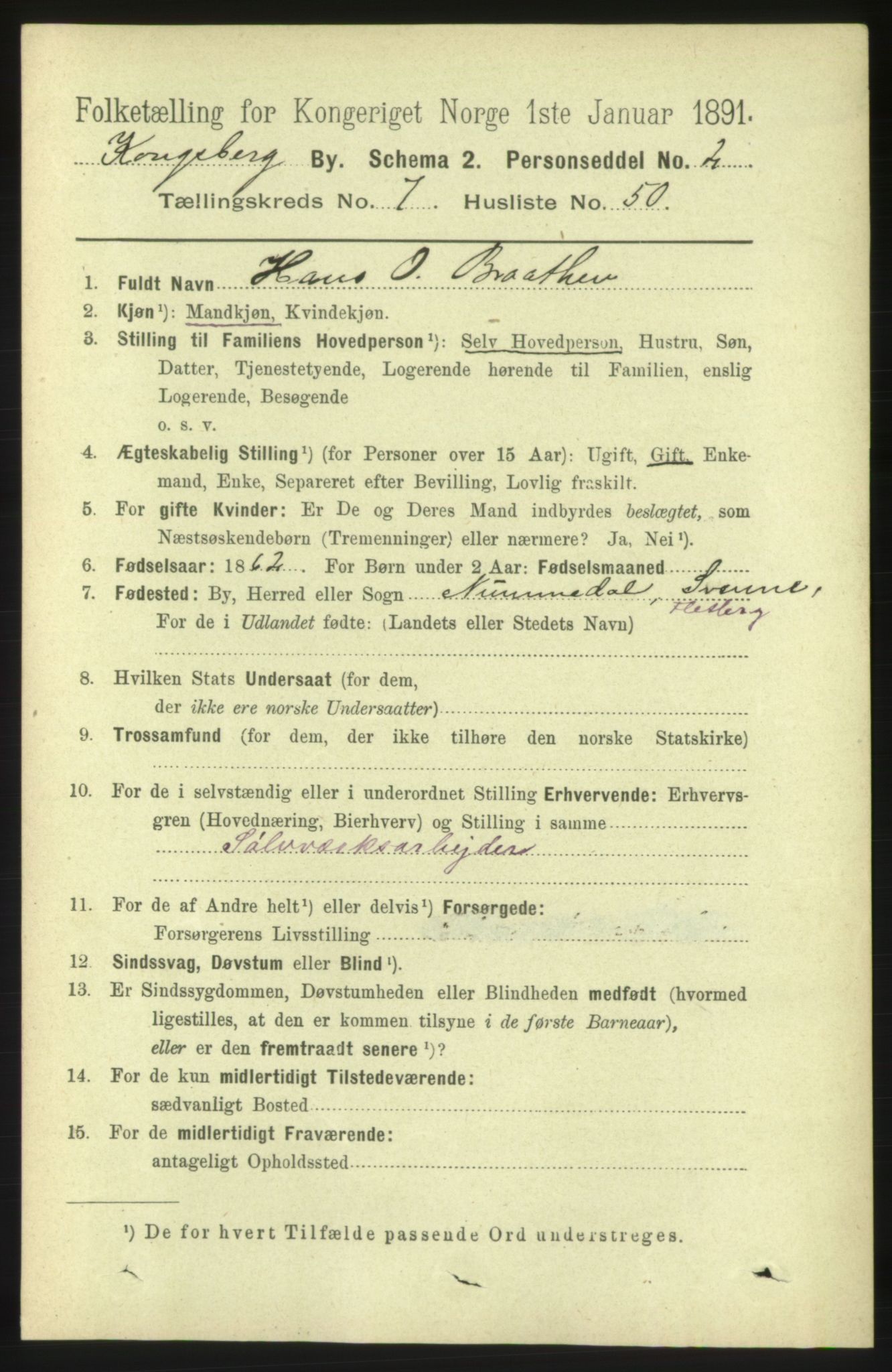 RA, 1891 census for 0604 Kongsberg, 1891, p. 5487