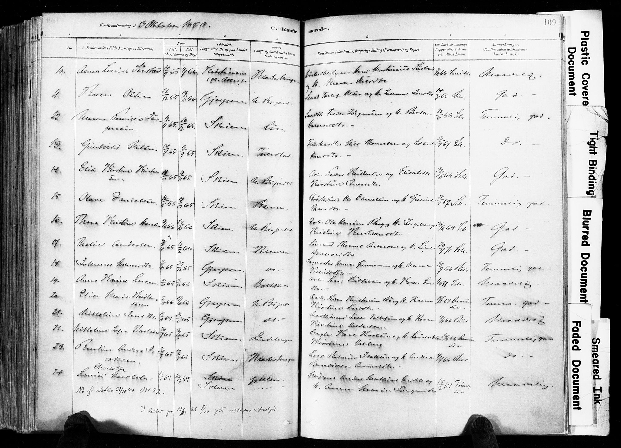 Skien kirkebøker, AV/SAKO-A-302/F/Fa/L0009: Parish register (official) no. 9, 1878-1890, p. 169