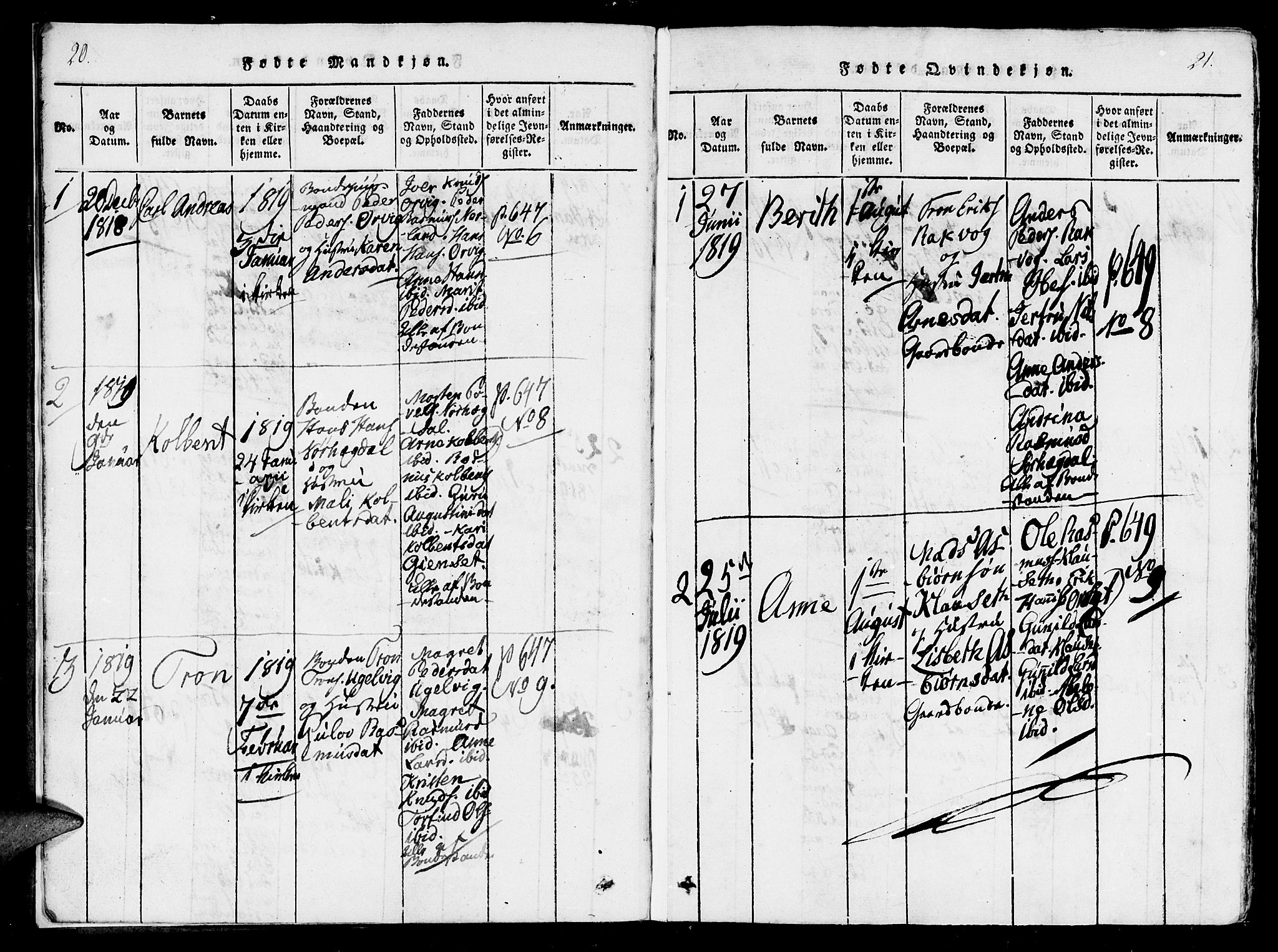 Ministerialprotokoller, klokkerbøker og fødselsregistre - Møre og Romsdal, SAT/A-1454/560/L0718: Parish register (official) no. 560A02, 1817-1844, p. 20-21