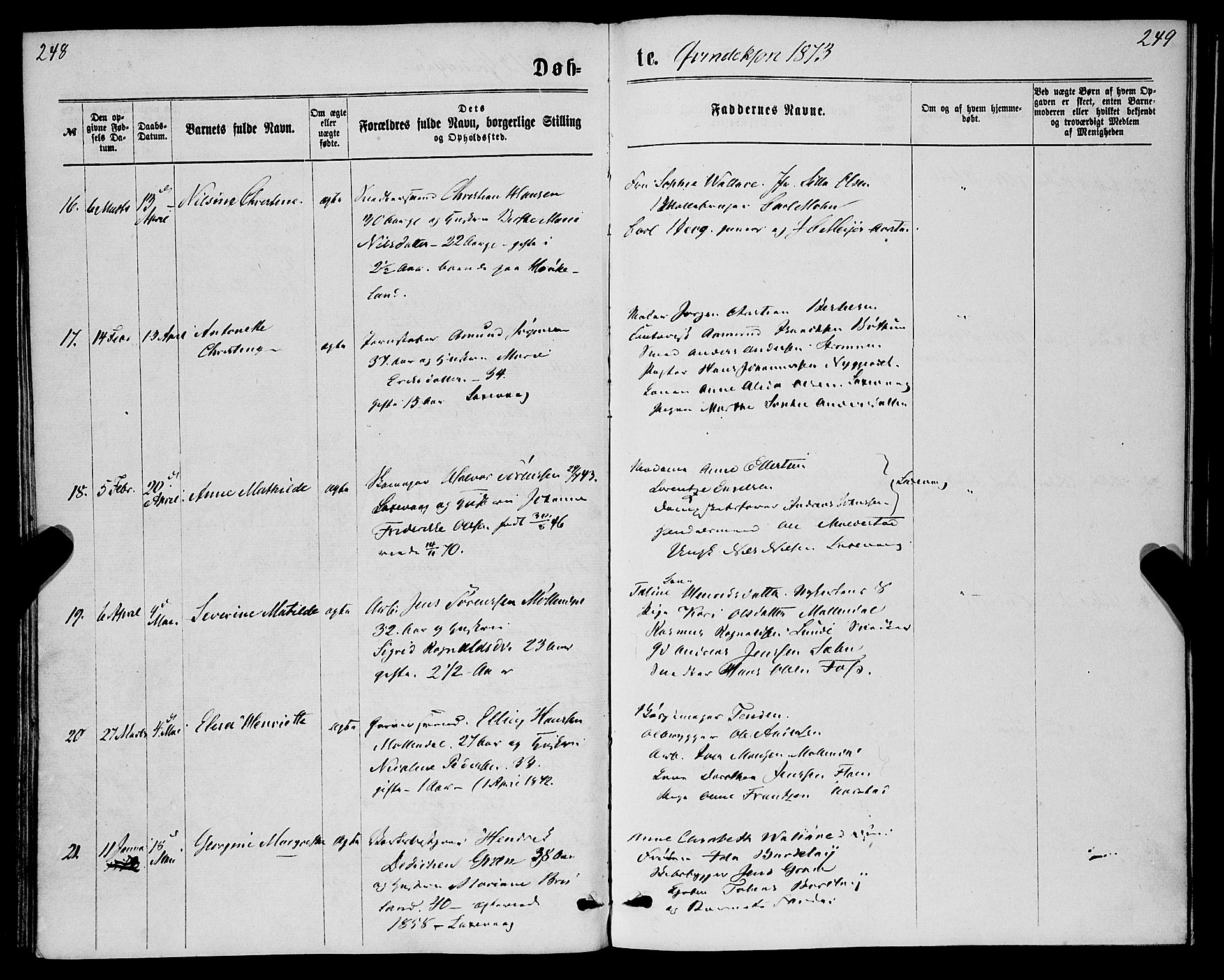 St. Jørgens hospital og Årstad sokneprestembete, SAB/A-99934: Parish register (official) no. A 6, 1870-1878, p. 248-249