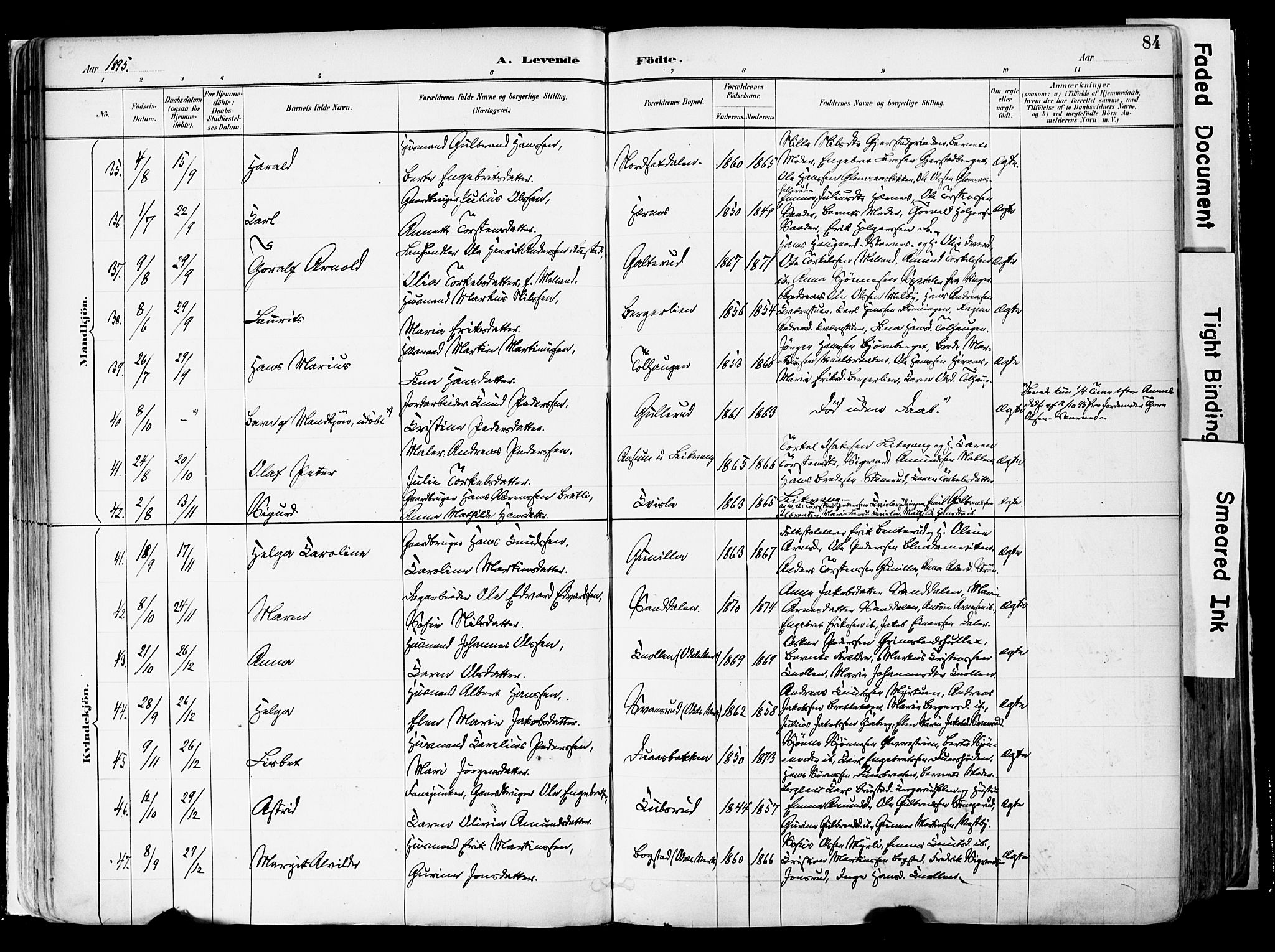 Sør-Odal prestekontor, SAH/PREST-030/H/Ha/Haa/L0006: Parish register (official) no. 6, 1886-1931, p. 84