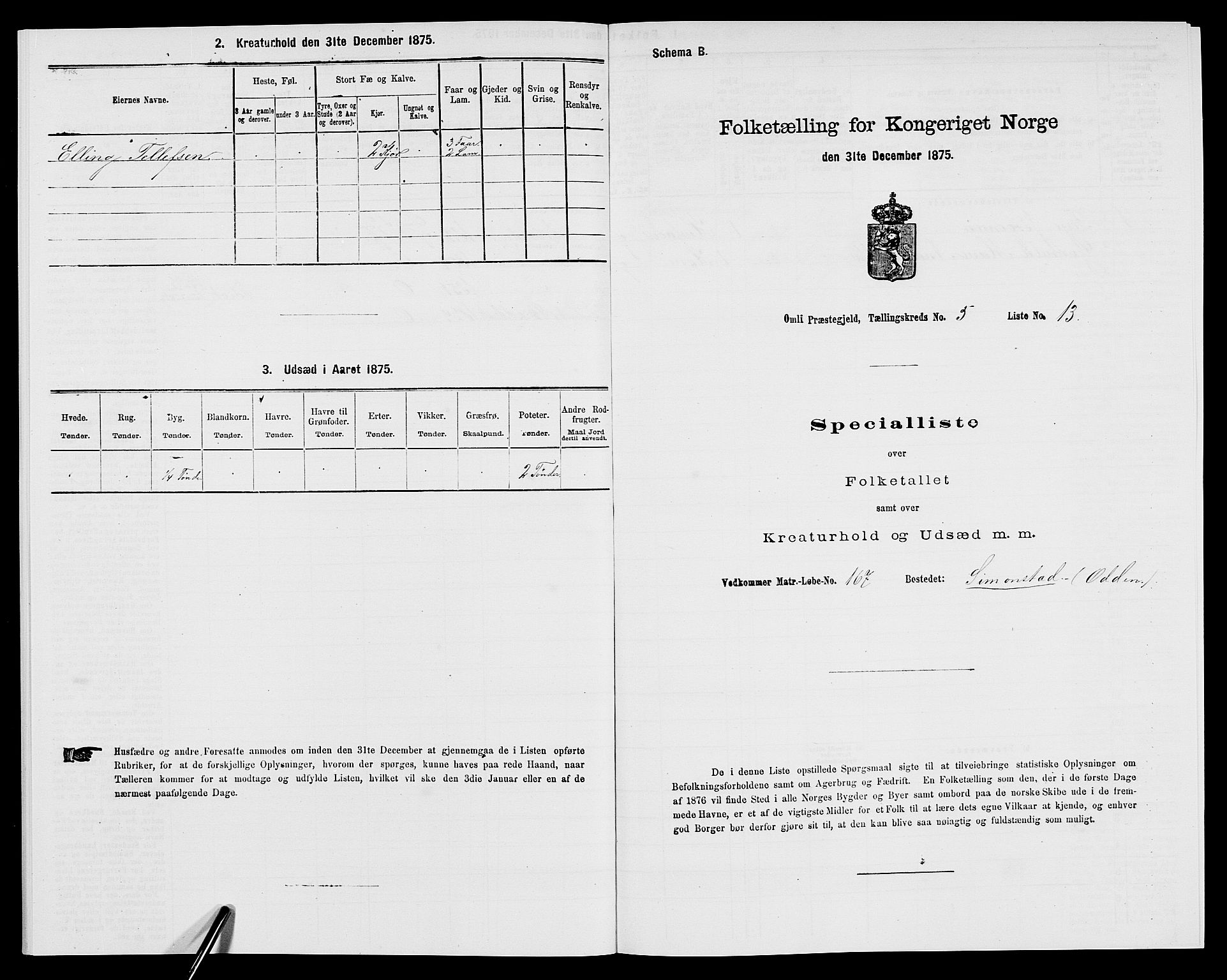 SAK, 1875 census for 0929P Åmli, 1875, p. 420