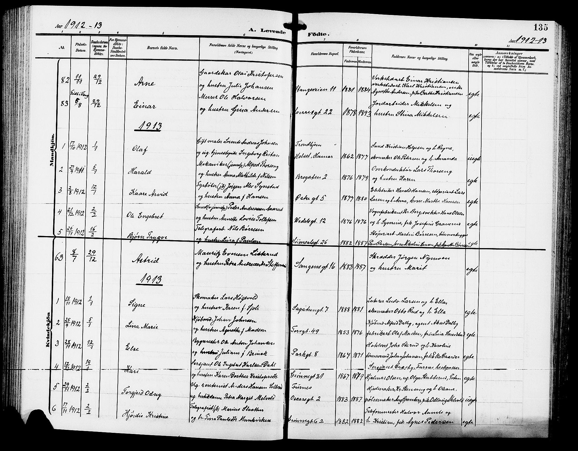 Hamar prestekontor, SAH/DOMPH-002/H/Ha/Hab/L0001: Parish register (copy) no. 1, 1899-1914, p. 135