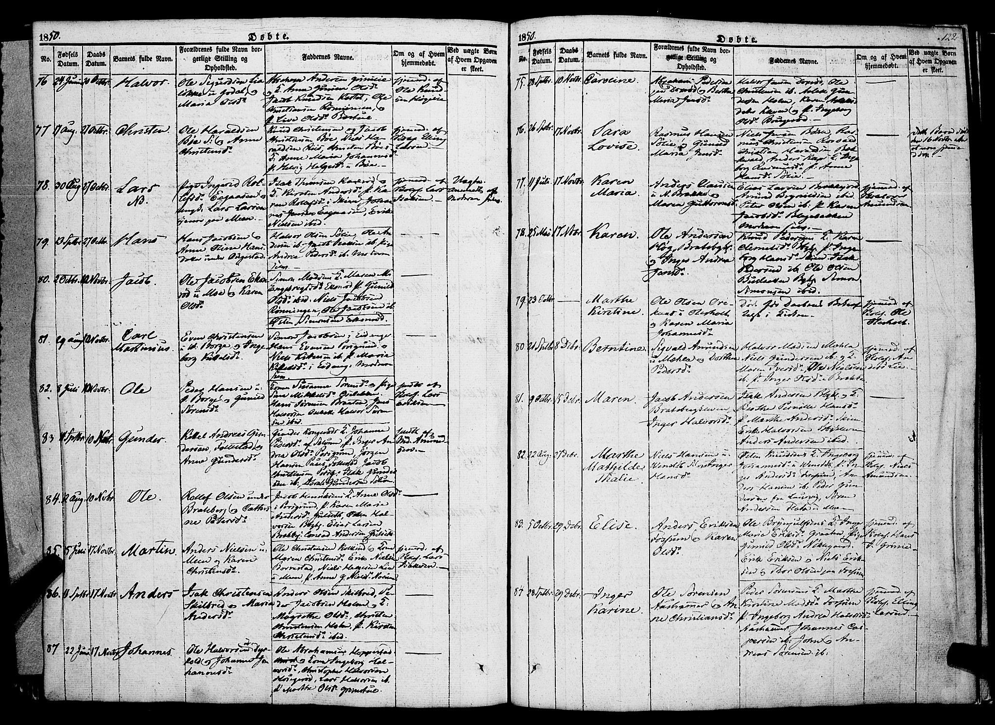 Gjerpen kirkebøker, SAKO/A-265/F/Fa/L0007a: Parish register (official) no. I 7A, 1834-1857, p. 122