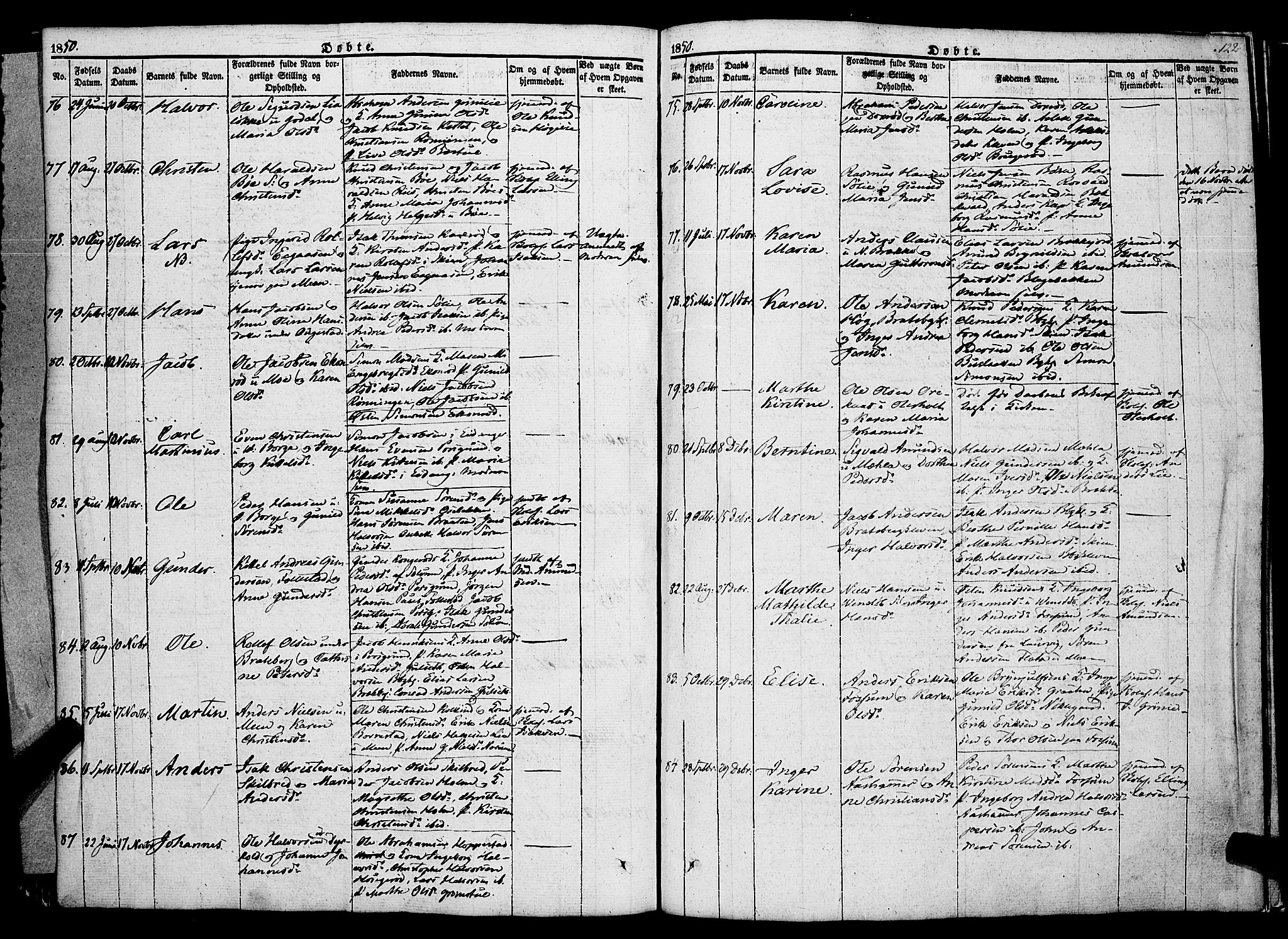 Gjerpen kirkebøker, AV/SAKO-A-265/F/Fa/L0007a: Parish register (official) no. I 7A, 1834-1857, p. 122