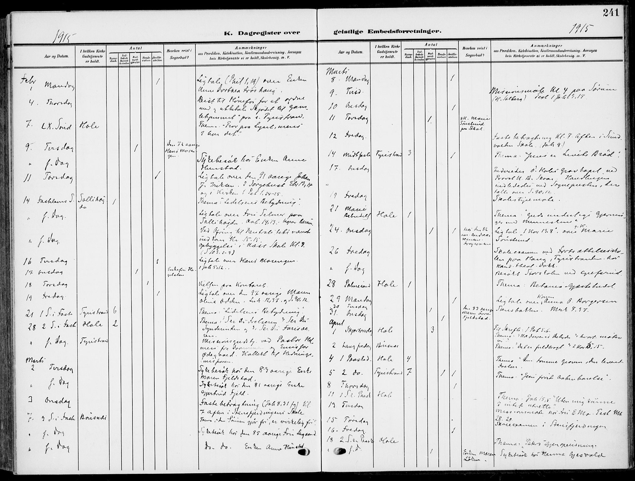 Hole kirkebøker, SAKO/A-228/F/Fa/L0010: Parish register (official) no. I 10, 1907-1917, p. 241