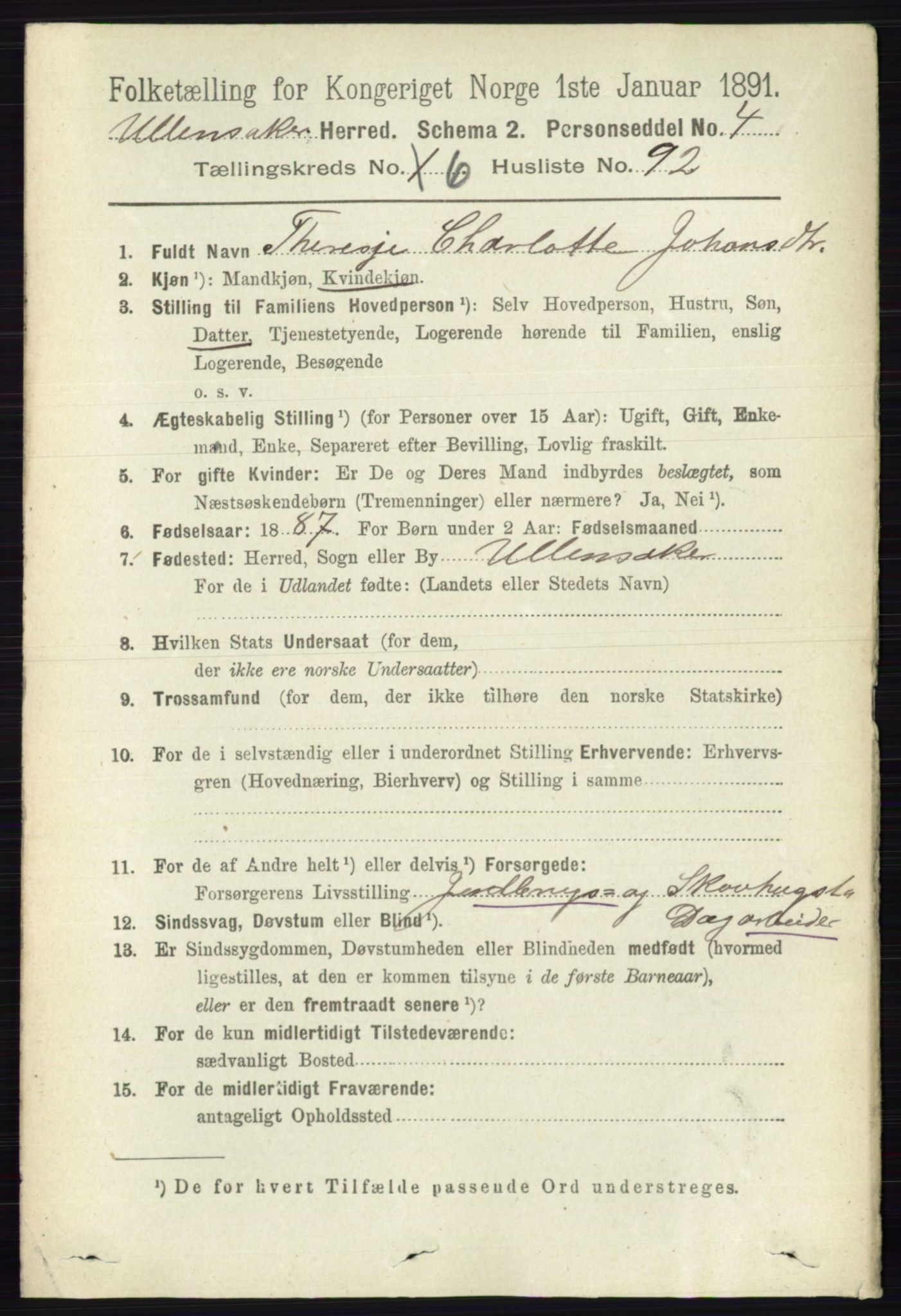 RA, 1891 census for 0235 Ullensaker, 1891, p. 2993