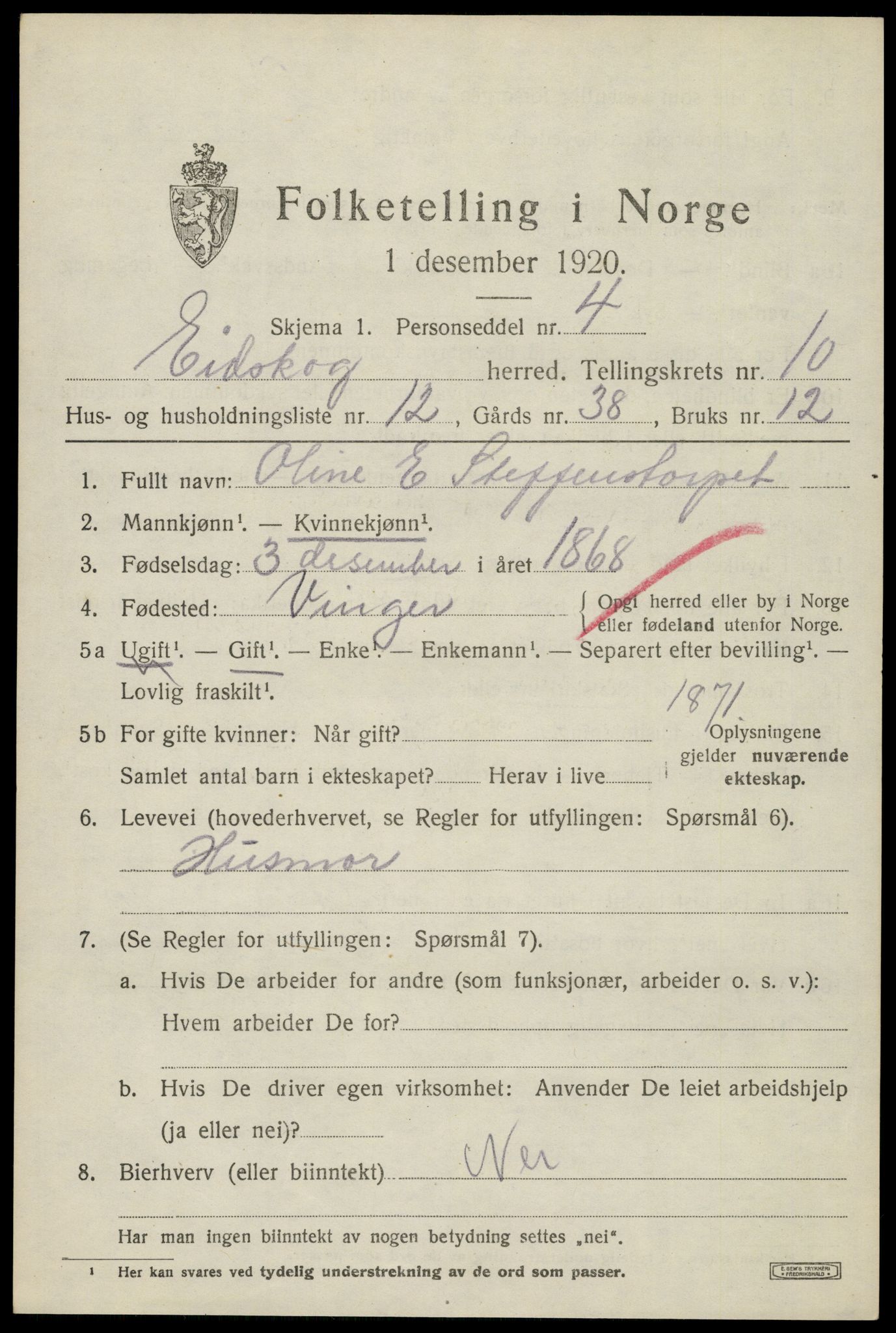 SAH, 1920 census for Eidskog, 1920, p. 11267