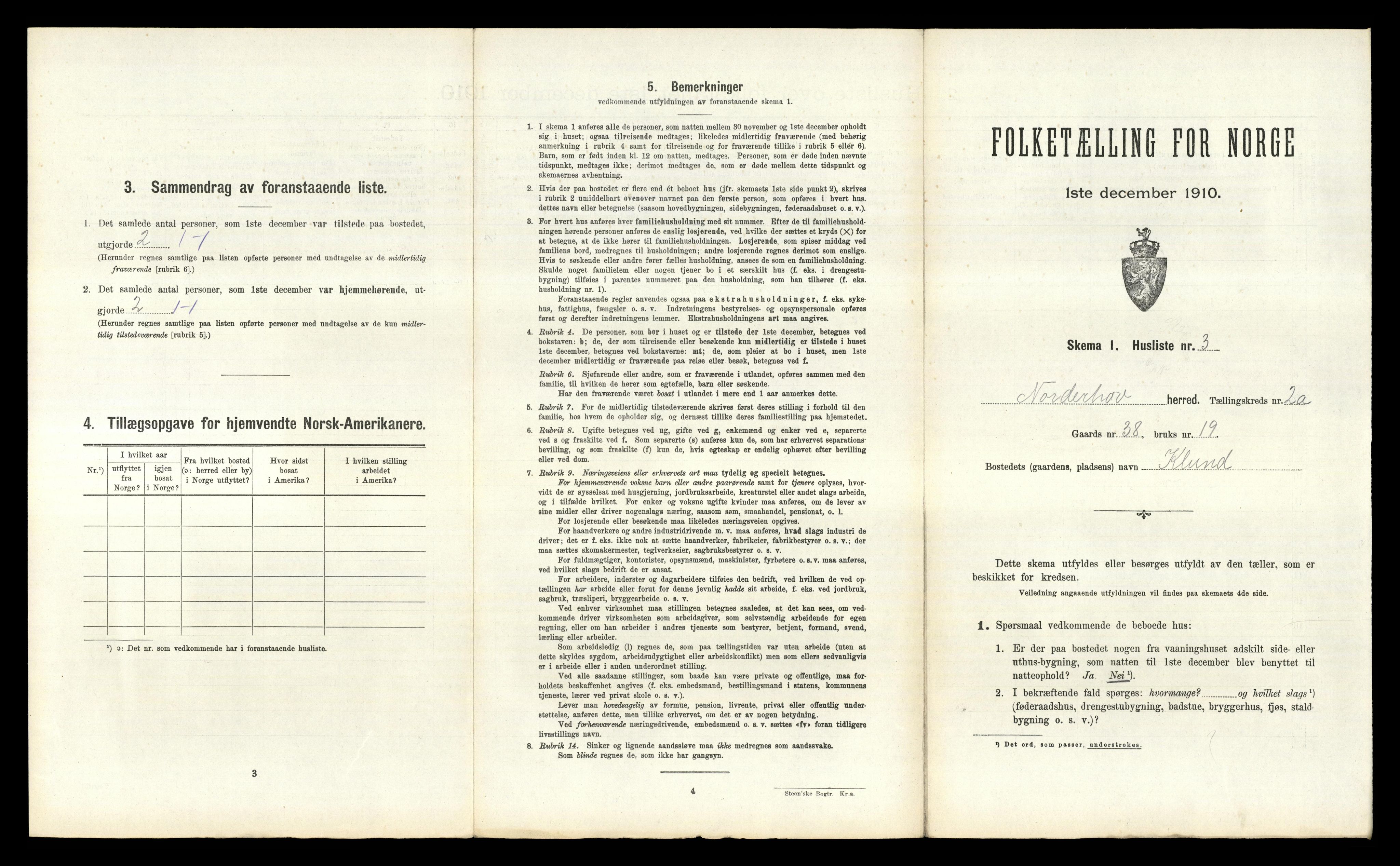 RA, 1910 census for Norderhov, 1910, p. 262