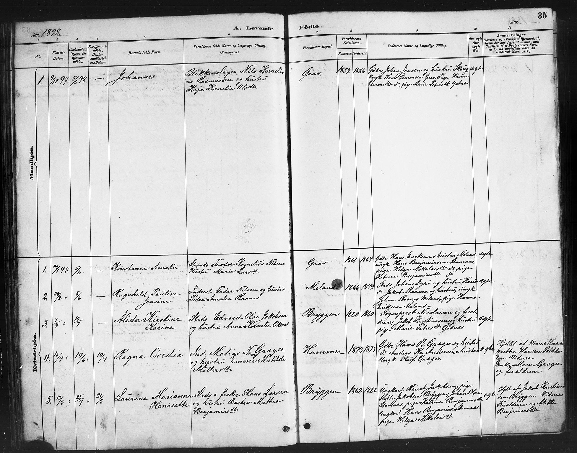 Ministerialprotokoller, klokkerbøker og fødselsregistre - Nordland, AV/SAT-A-1459/808/L0131: Parish register (copy) no. 808C02, 1879-1919, p. 35