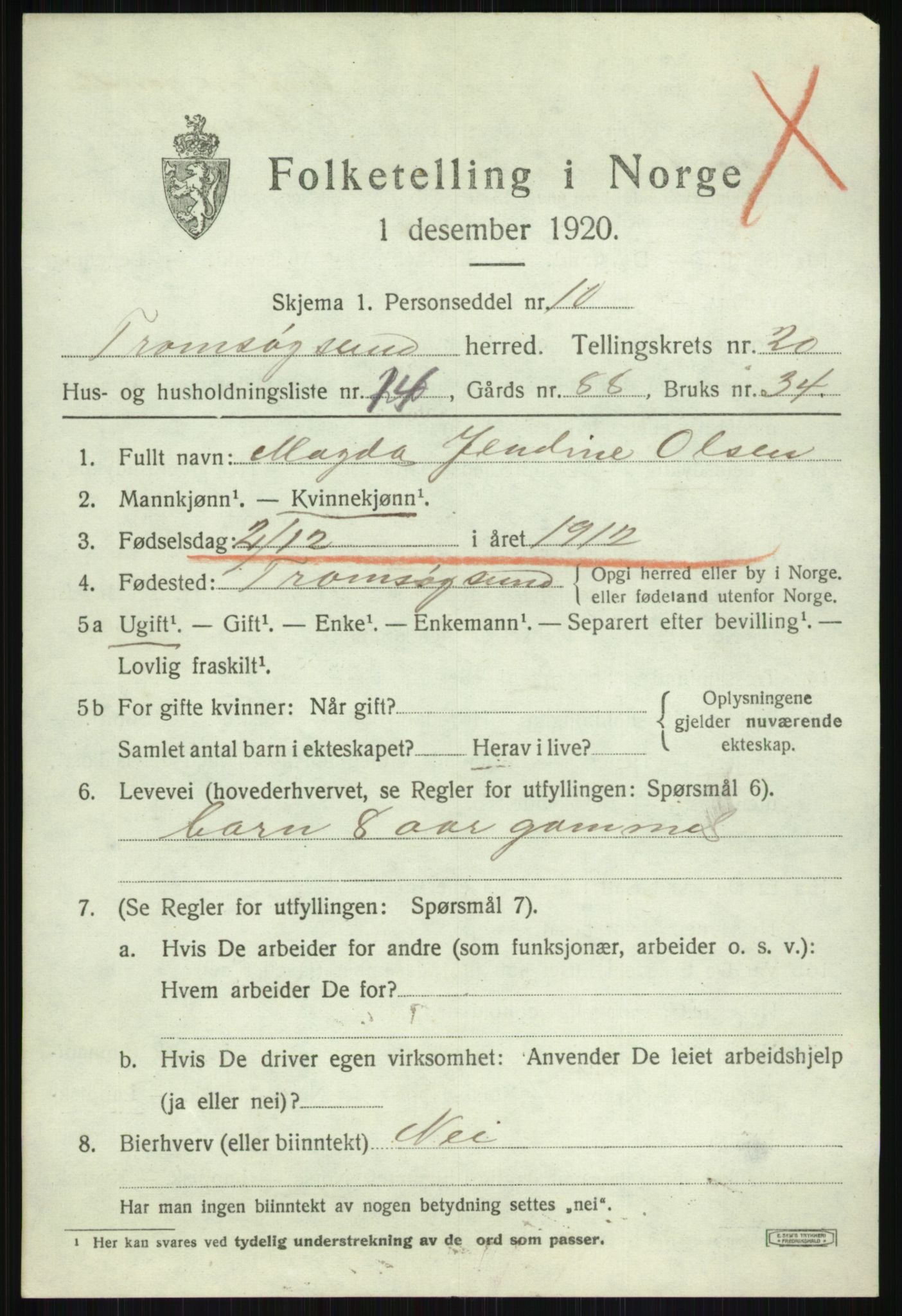 SATØ, 1920 census for Tromsøysund, 1920, p. 10768