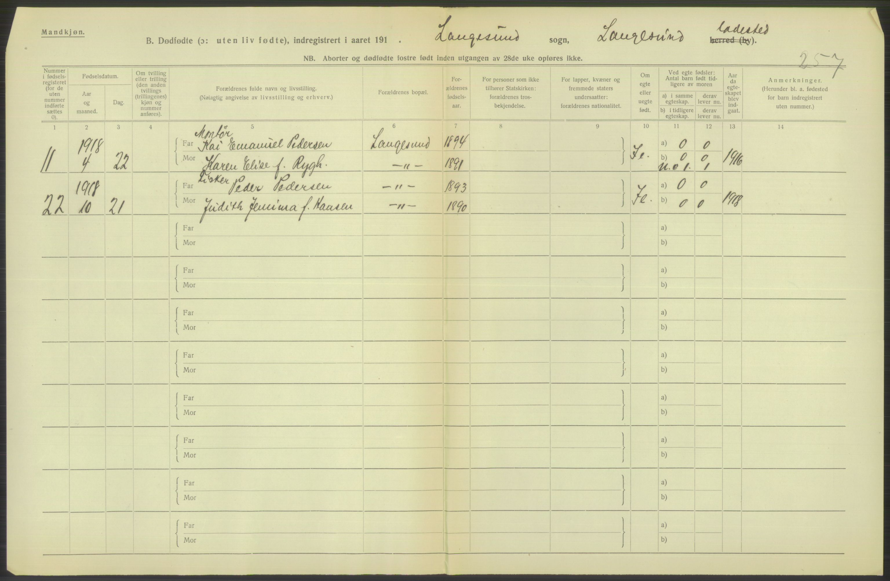 Statistisk sentralbyrå, Sosiodemografiske emner, Befolkning, RA/S-2228/D/Df/Dfb/Dfbh/L0025: Telemark fylke: Gifte, dødfødte. Bygder og byer., 1918, p. 276