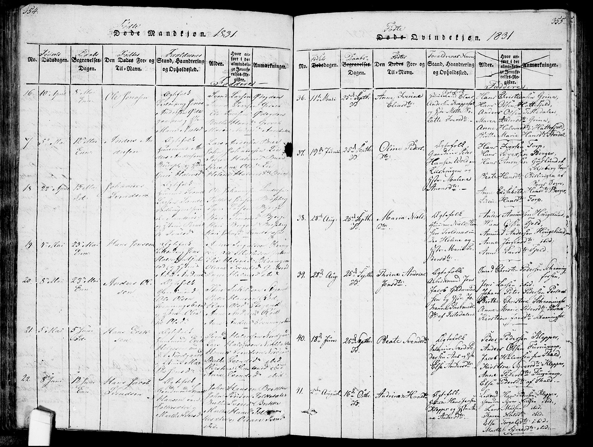 Idd prestekontor Kirkebøker, SAO/A-10911/F/Fc/L0002: Parish register (official) no. III 2, 1815-1831, p. 354-355