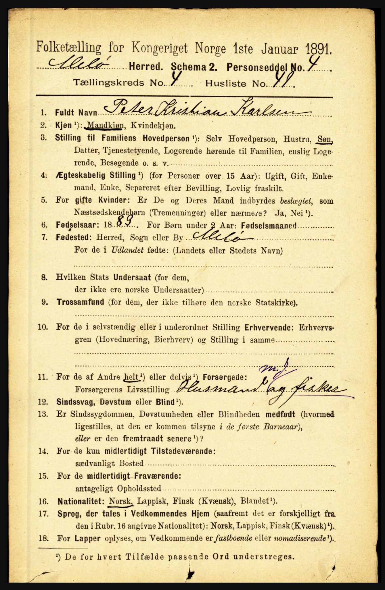 RA, 1891 census for 1837 Meløy, 1891, p. 1760