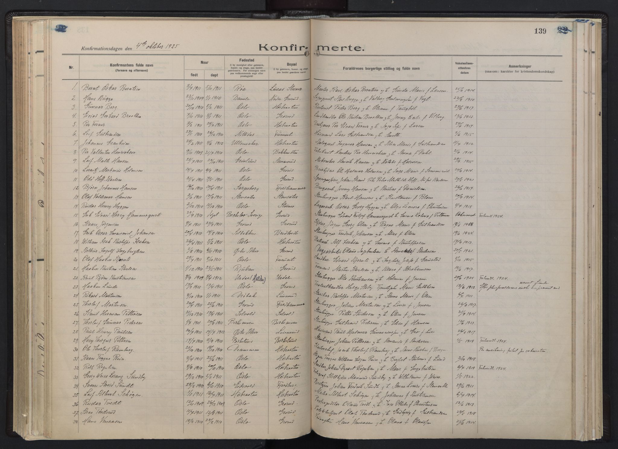 Østre Aker prestekontor Kirkebøker, SAO/A-10840/F/Fb/L0002: Parish register (official) no. II 2, 1918-1930, p. 139